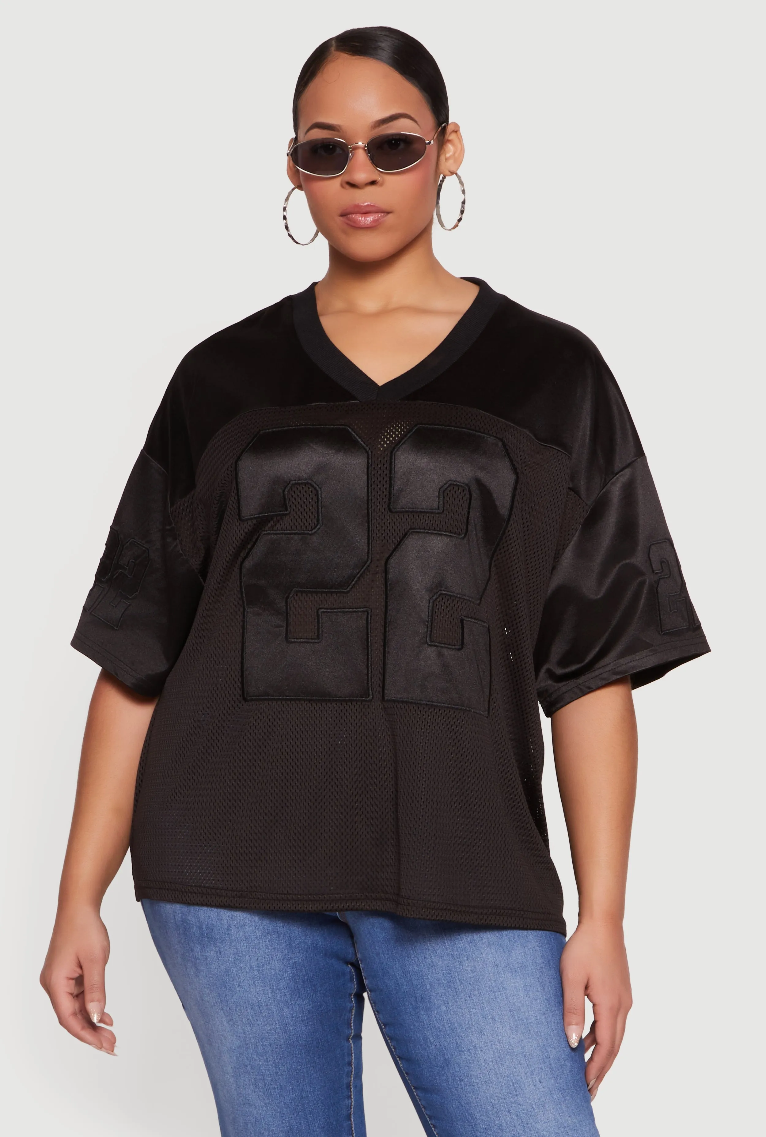 Plus Size Satin Detail Graphic Mesh Jersey sold by Rainbow product image thumbnail 2