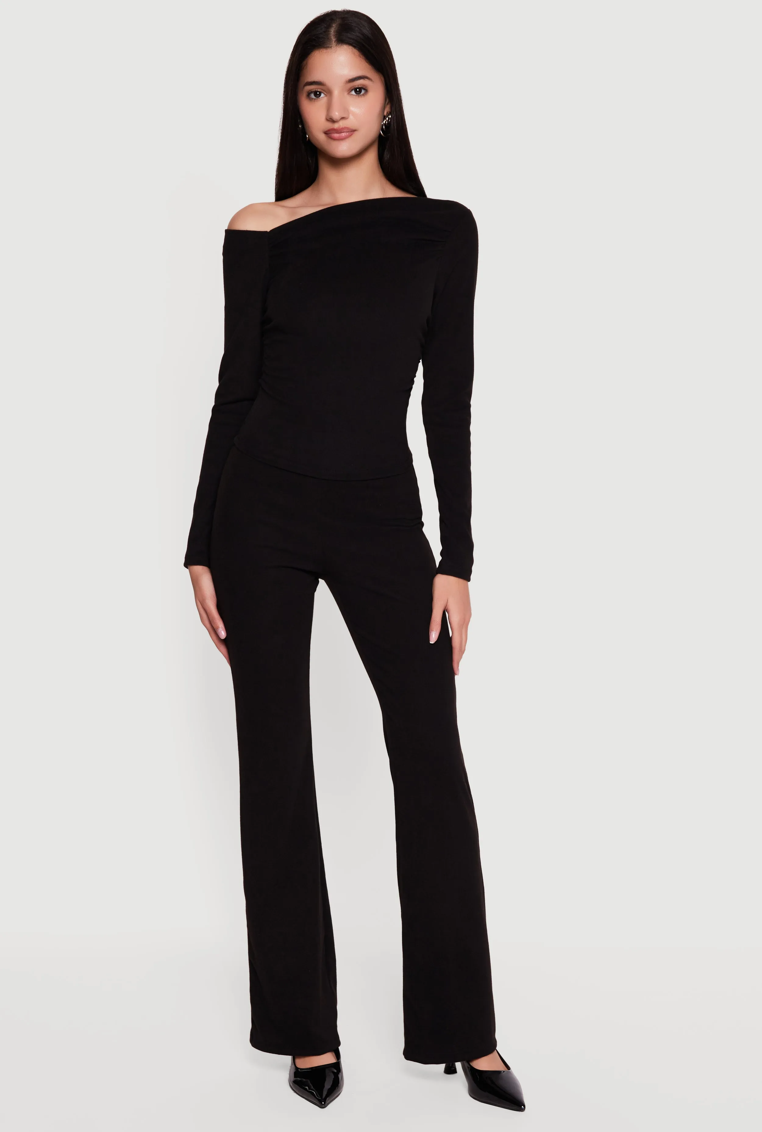 Brushed Rib Knit High Waisted Flare Pants sold by Rainbow