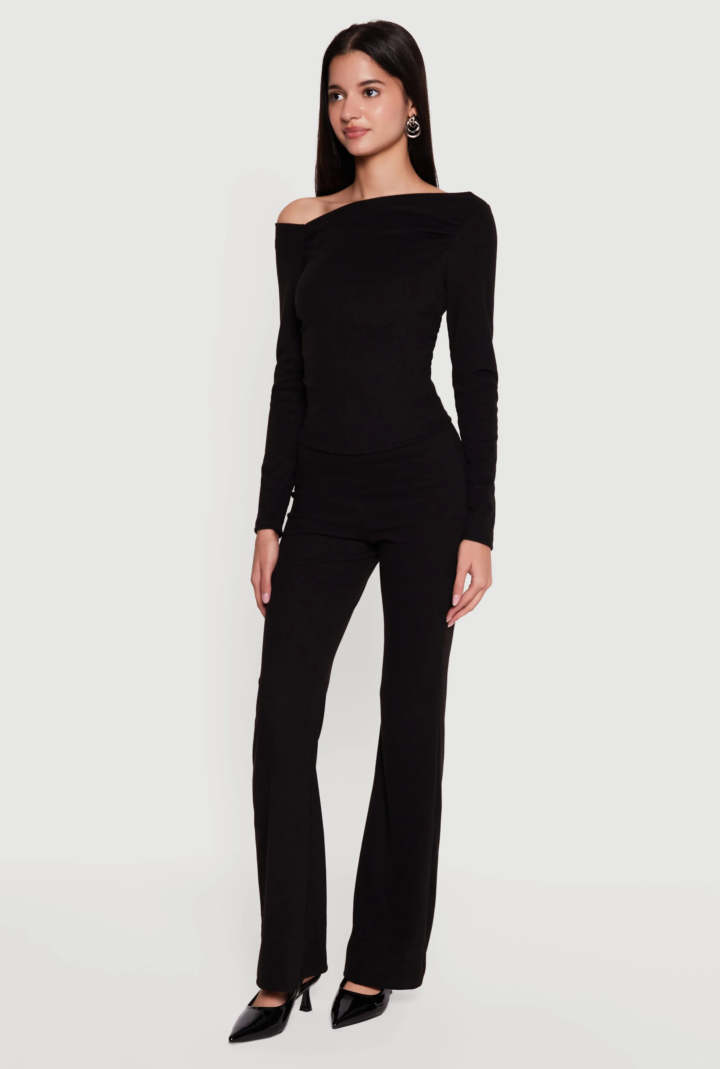 Brushed Rib Knit High Waisted Flare Pants sold by Rainbow product image thumbnail 2