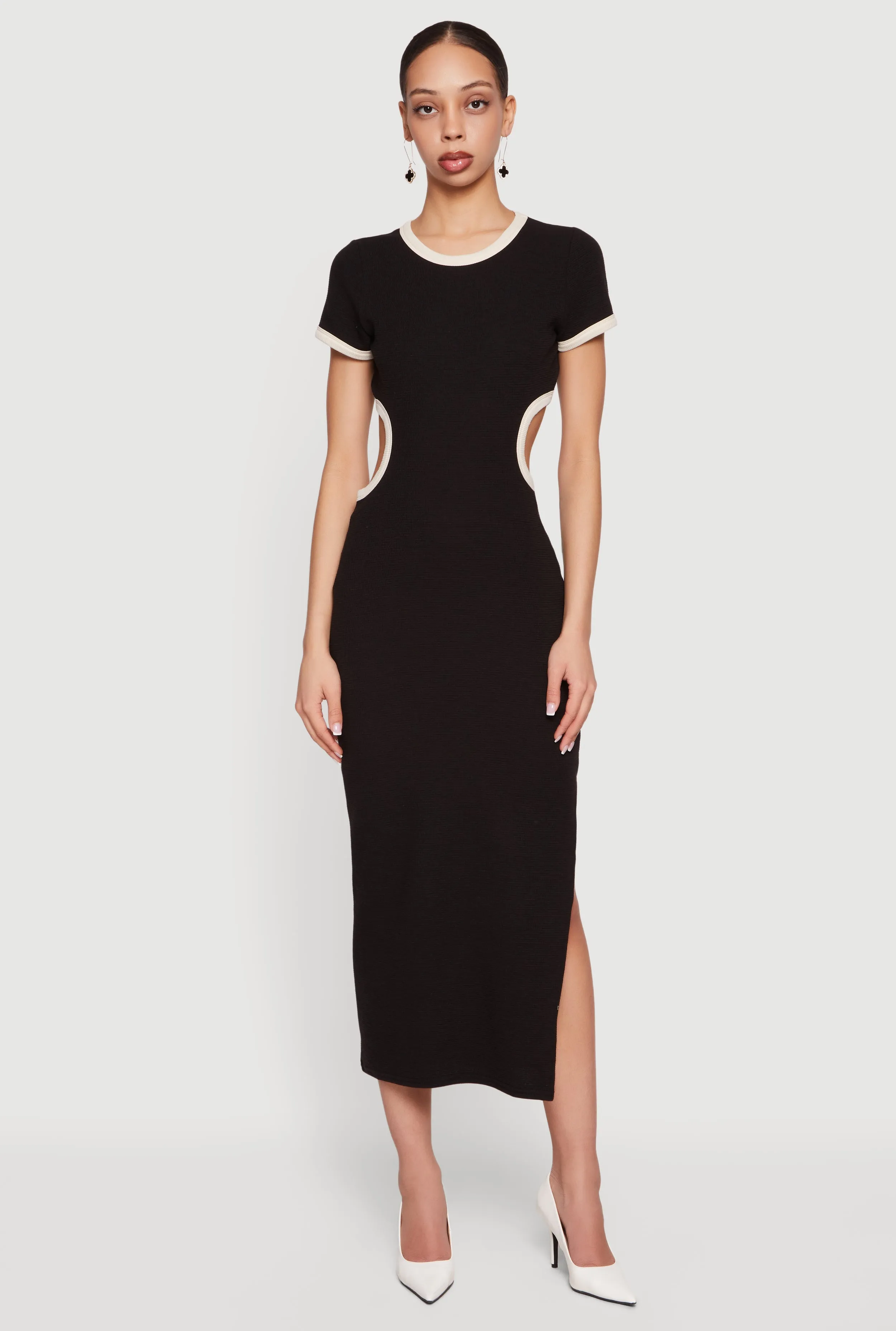 Contrast Trim Cutout Back Short Sleeve Midi Dress sold by Rainbow product image thumbnail 2