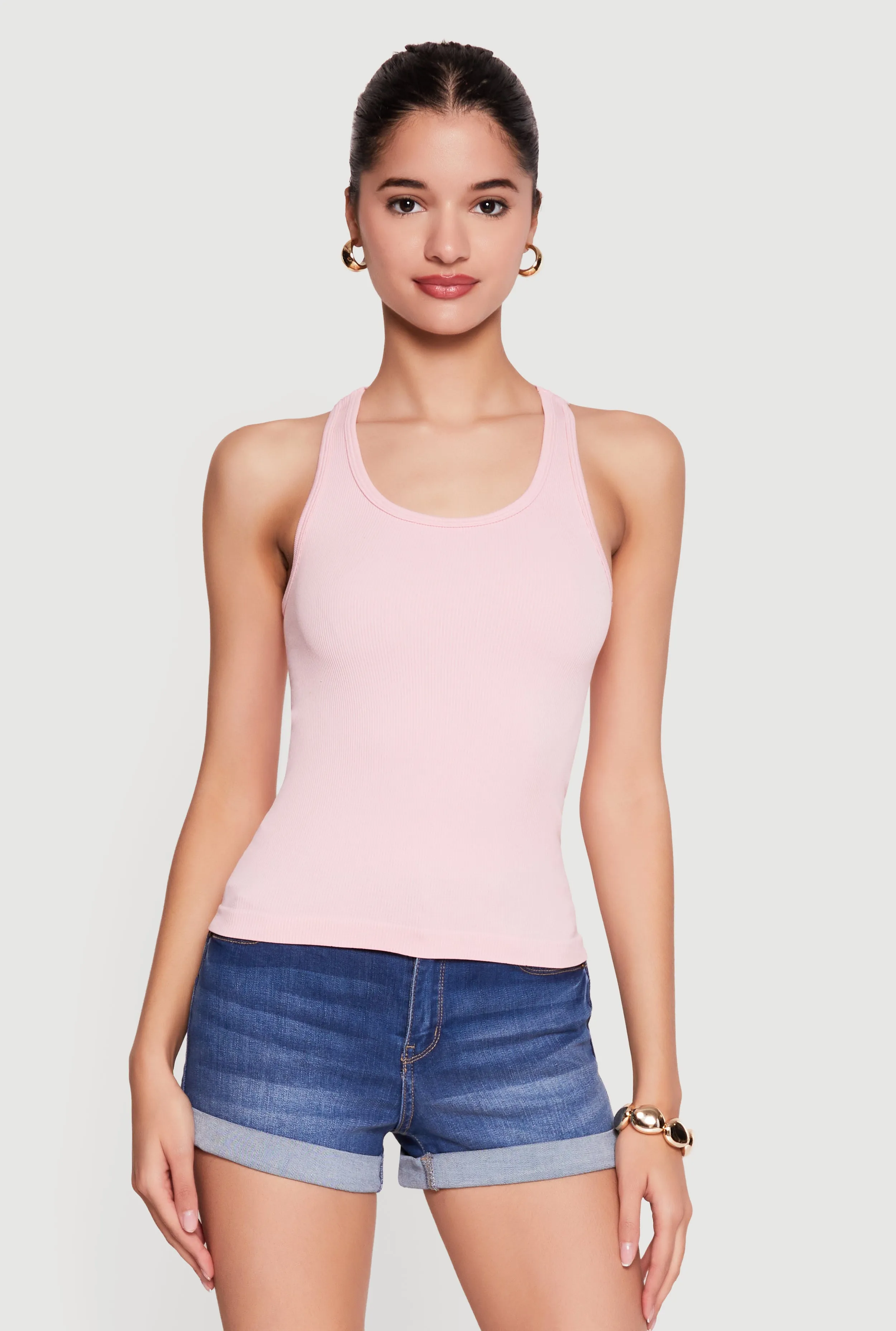 Seamless Rib Knit Scoop Neck Racerback Tank Top sold by Rainbow product image thumbnail 2