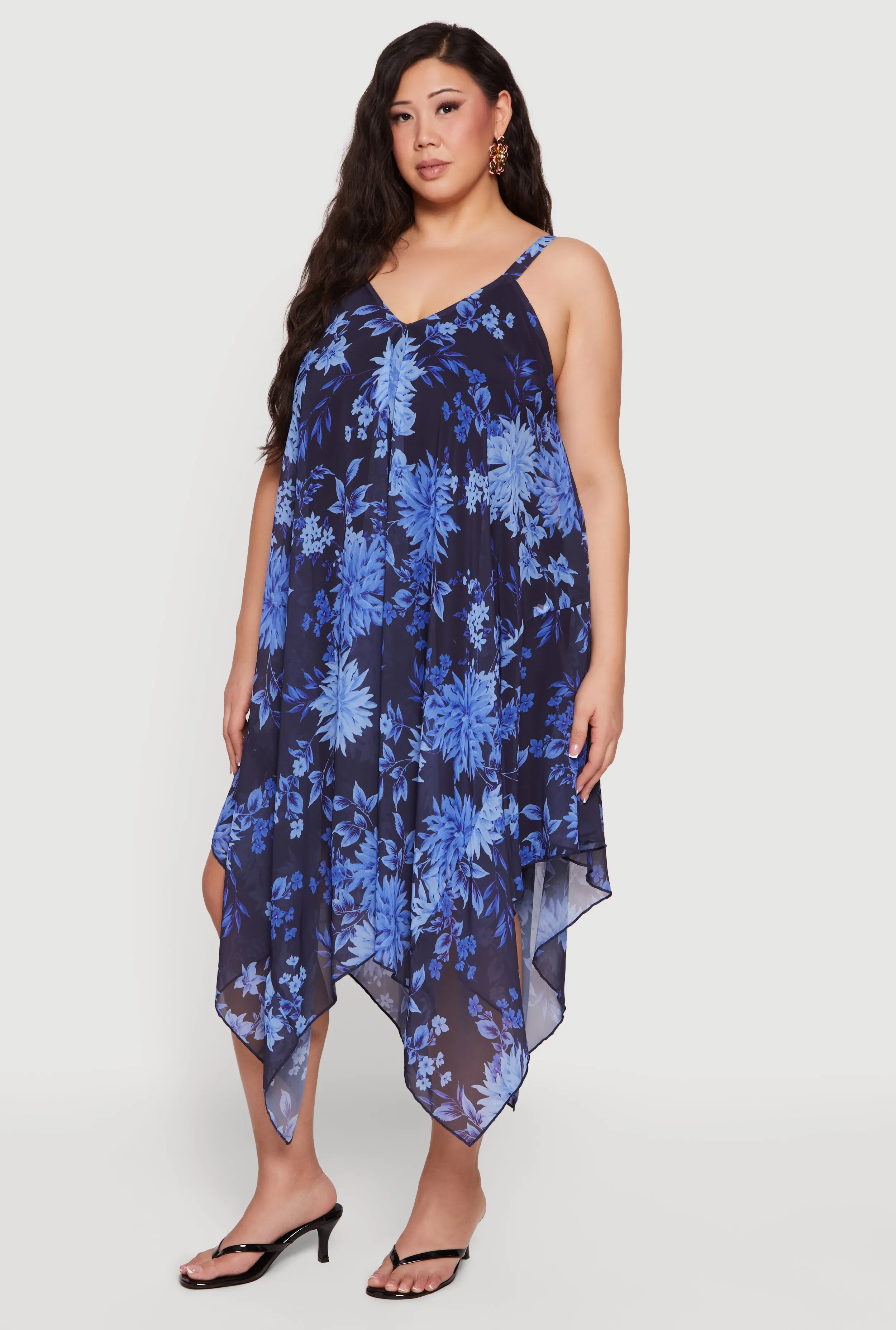 Plus Size Floral Print Sharkbite Hem Chiffon Dress sold by Rainbow product image thumbnail 2