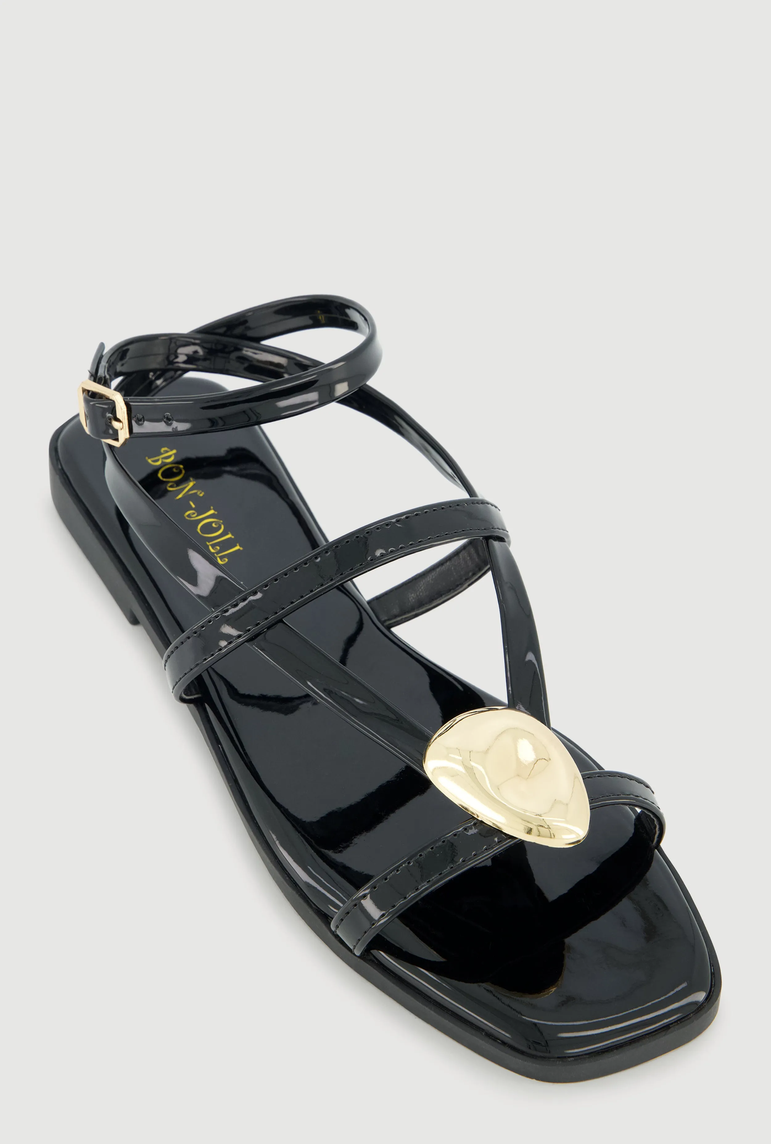 Faux Leather Metallic Detail Open Toe Sandals sold by Rainbow