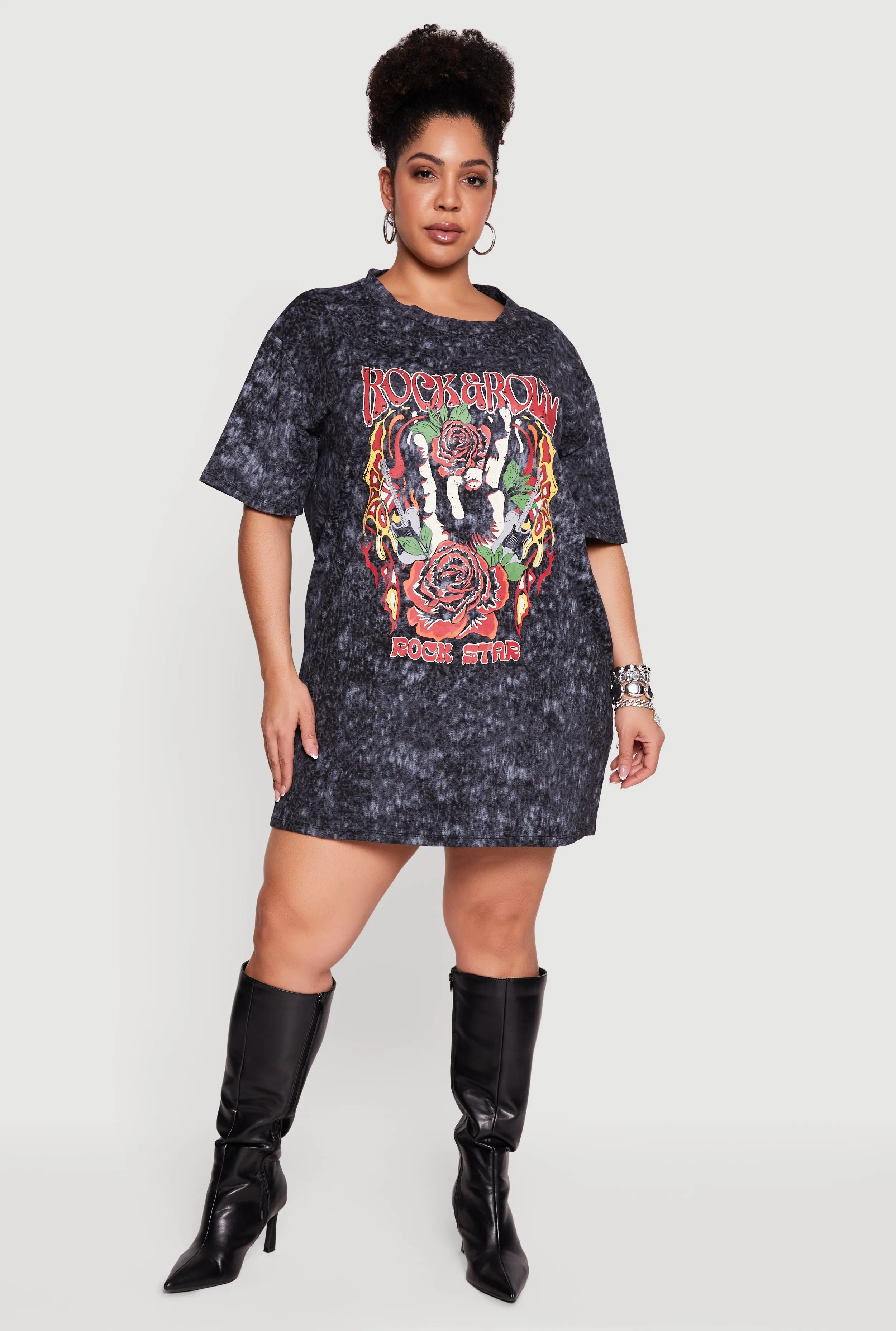 Plus Size Acid Wash Graphic T-Shirt Dress sold by Rainbow