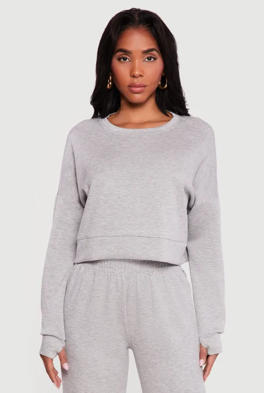 Cropped Pullover Sweatshirt with Thumbholes made by Rainbow