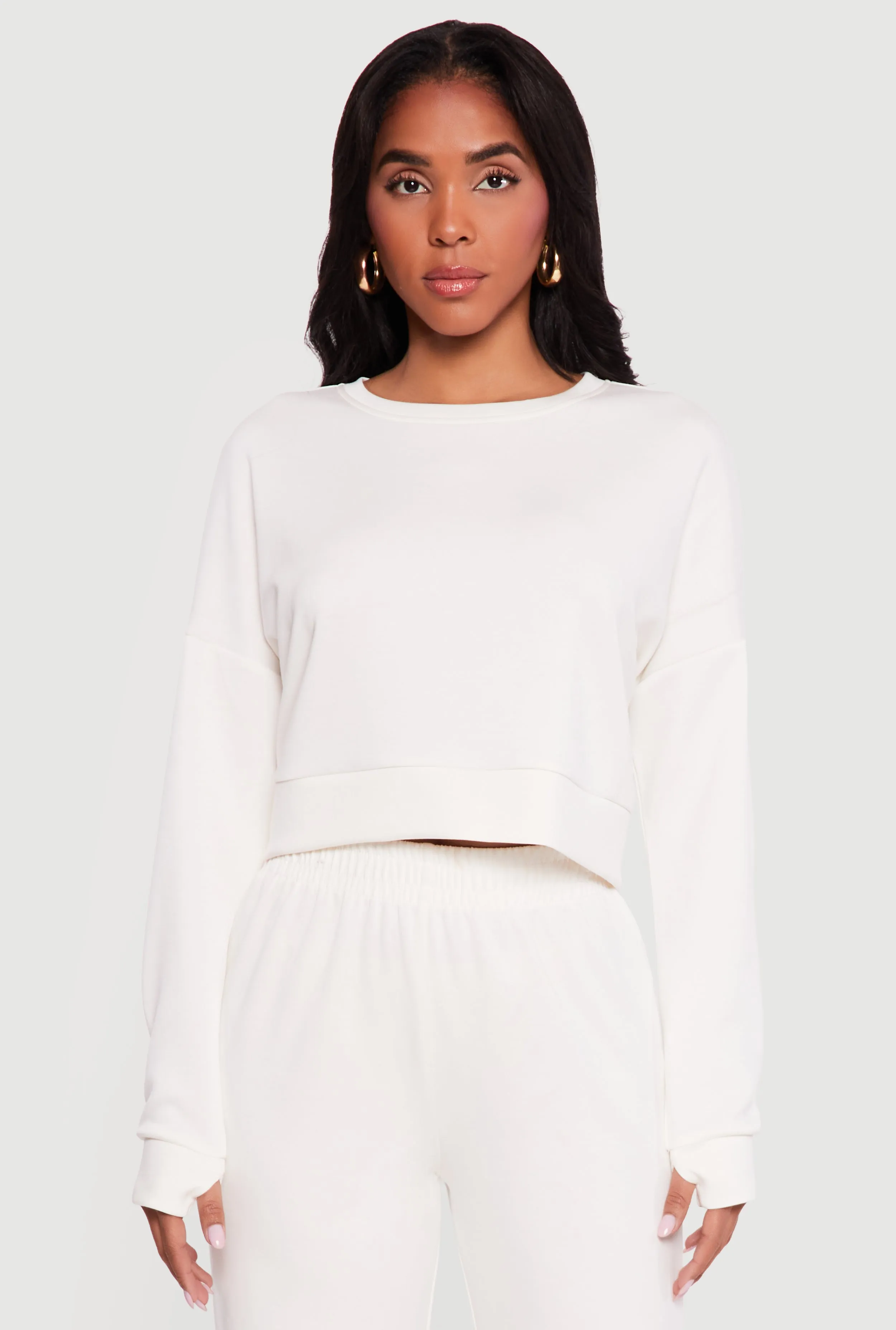 Cropped Pullover Sweatshirt with Thumbholes sold by Rainbow