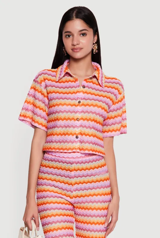 Chevron Striped Button Front Short Sleeve Shirt sold by Rainbow