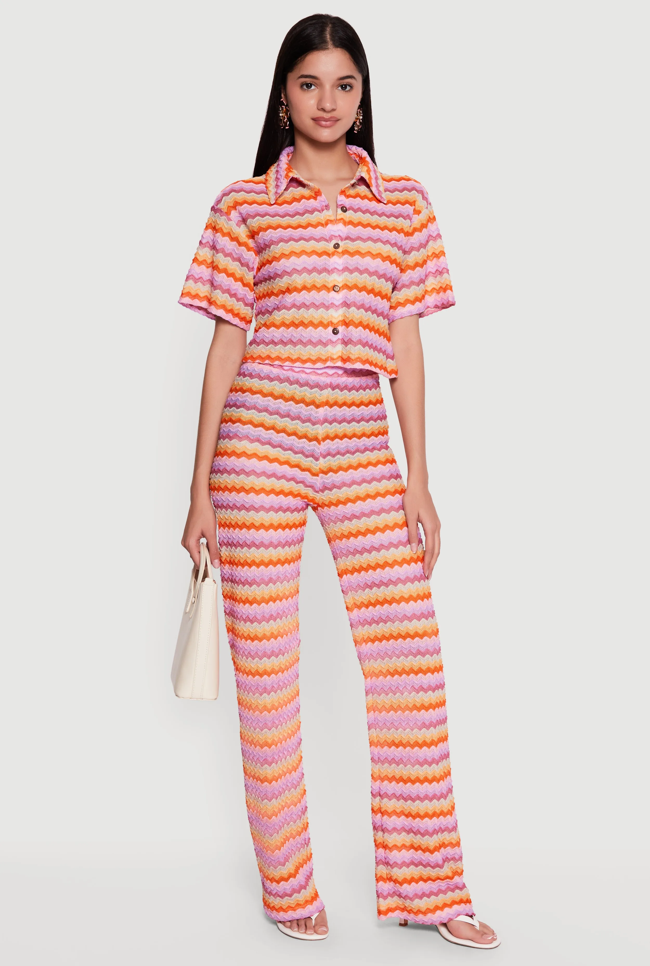 Chevron Striped Button Front Short Sleeve Shirt sold by Rainbow product image thumbnail 2