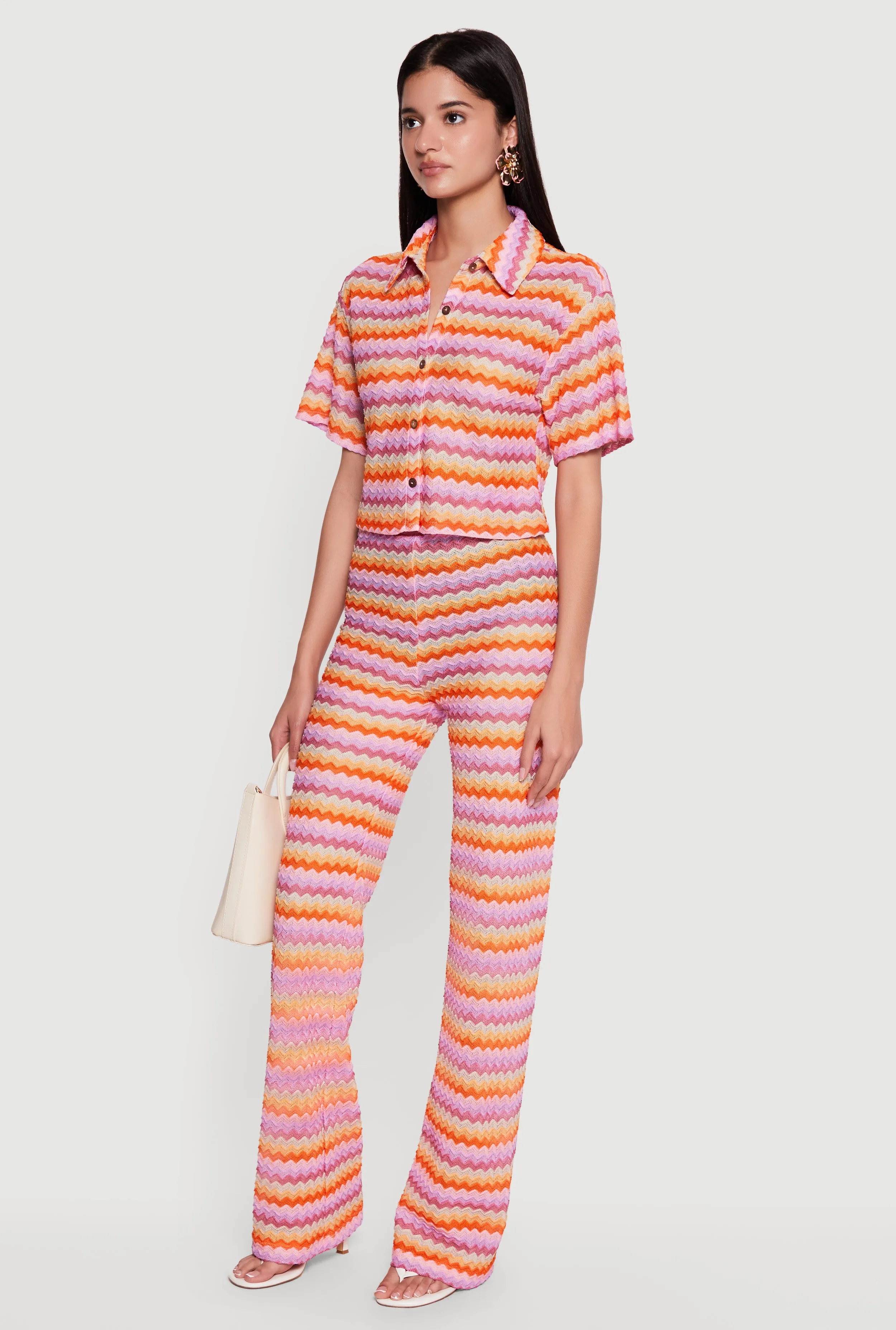 Chevron Striped Button Front Short Sleeve Shirt sold by Rainbow product image thumbnail 3