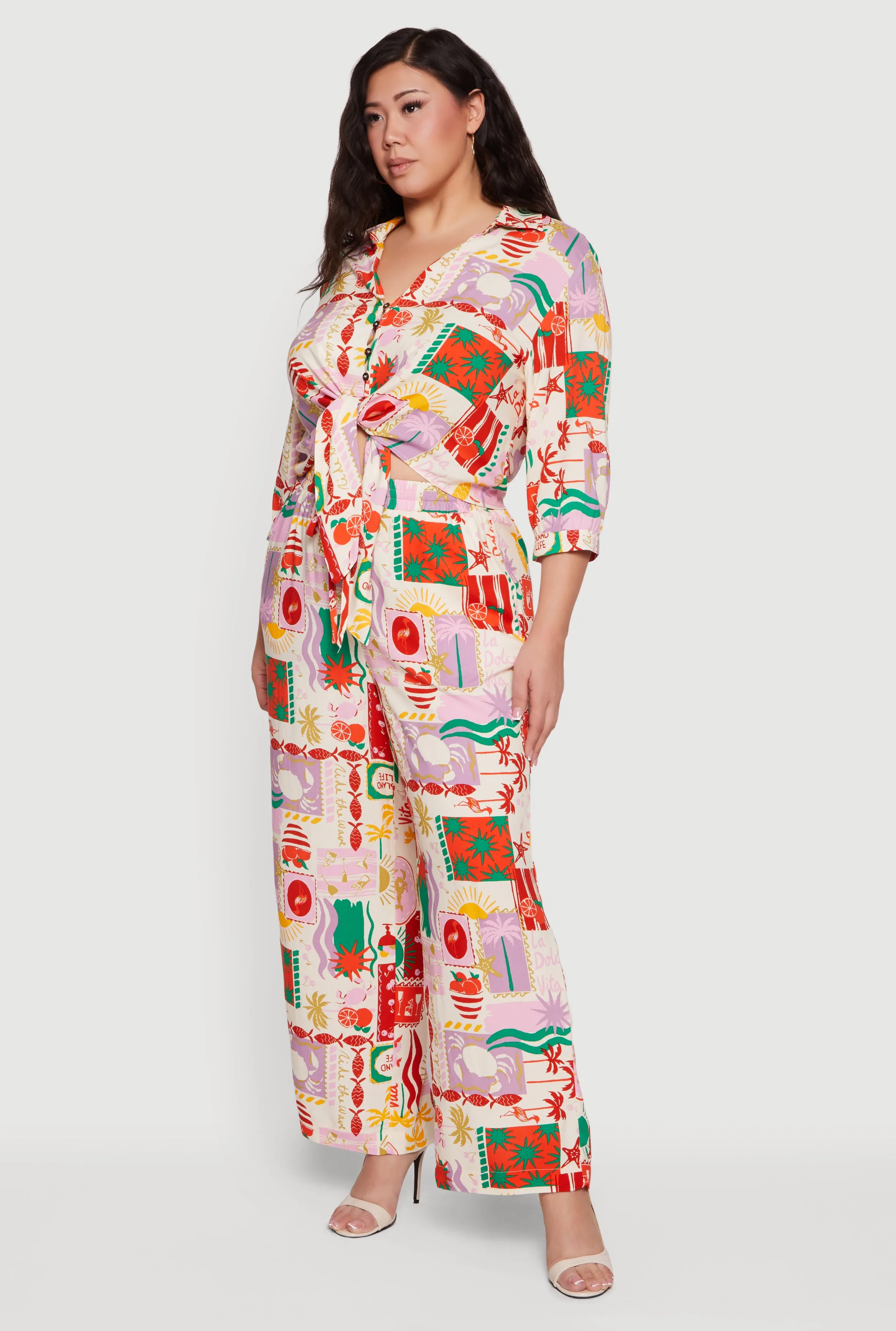 Plus Size Patterned Drawstring Waist Wide Leg Pants sold by Rainbow product image thumbnail 2