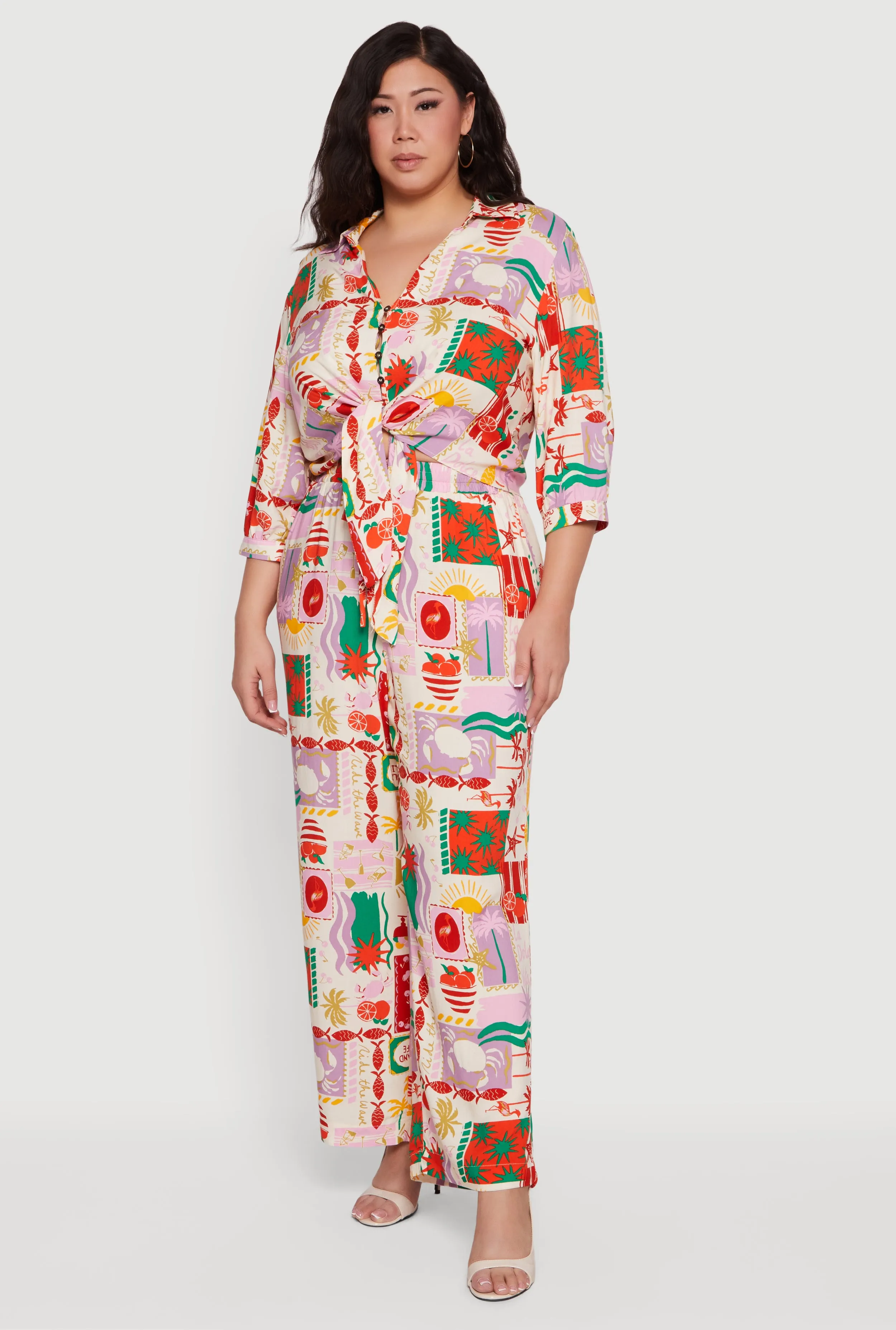 Plus Size Patterned Drawstring Waist Wide Leg Pants sold by Rainbow