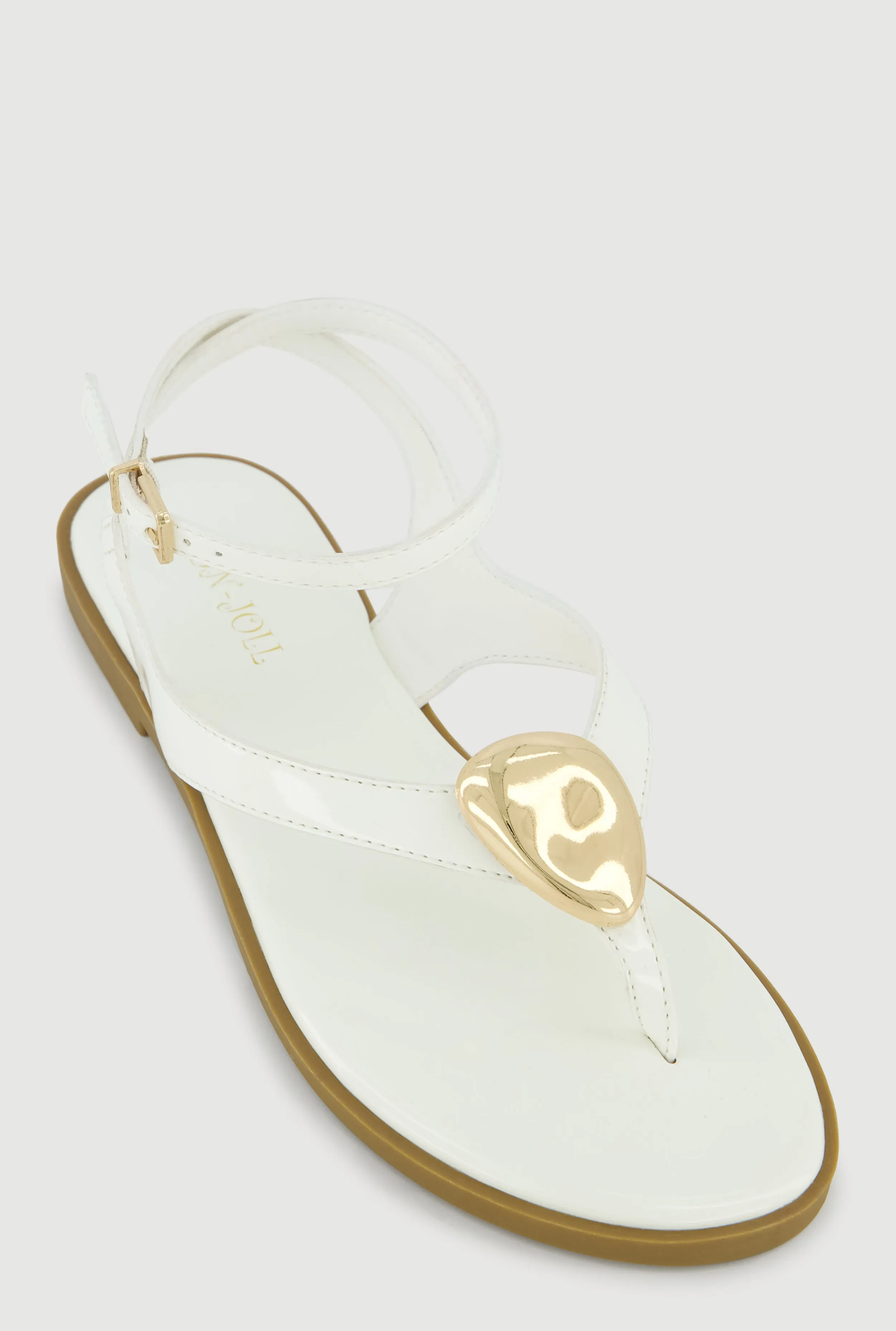 Metallic Pendant Ankle Strap Thong Sandals sold by Rainbow