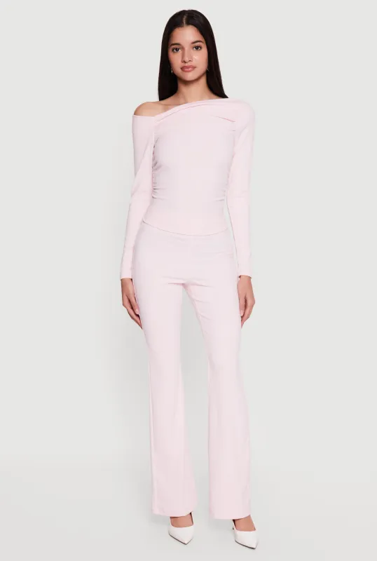 Brushed Rib Knit High Waisted Flare Pants made by iris