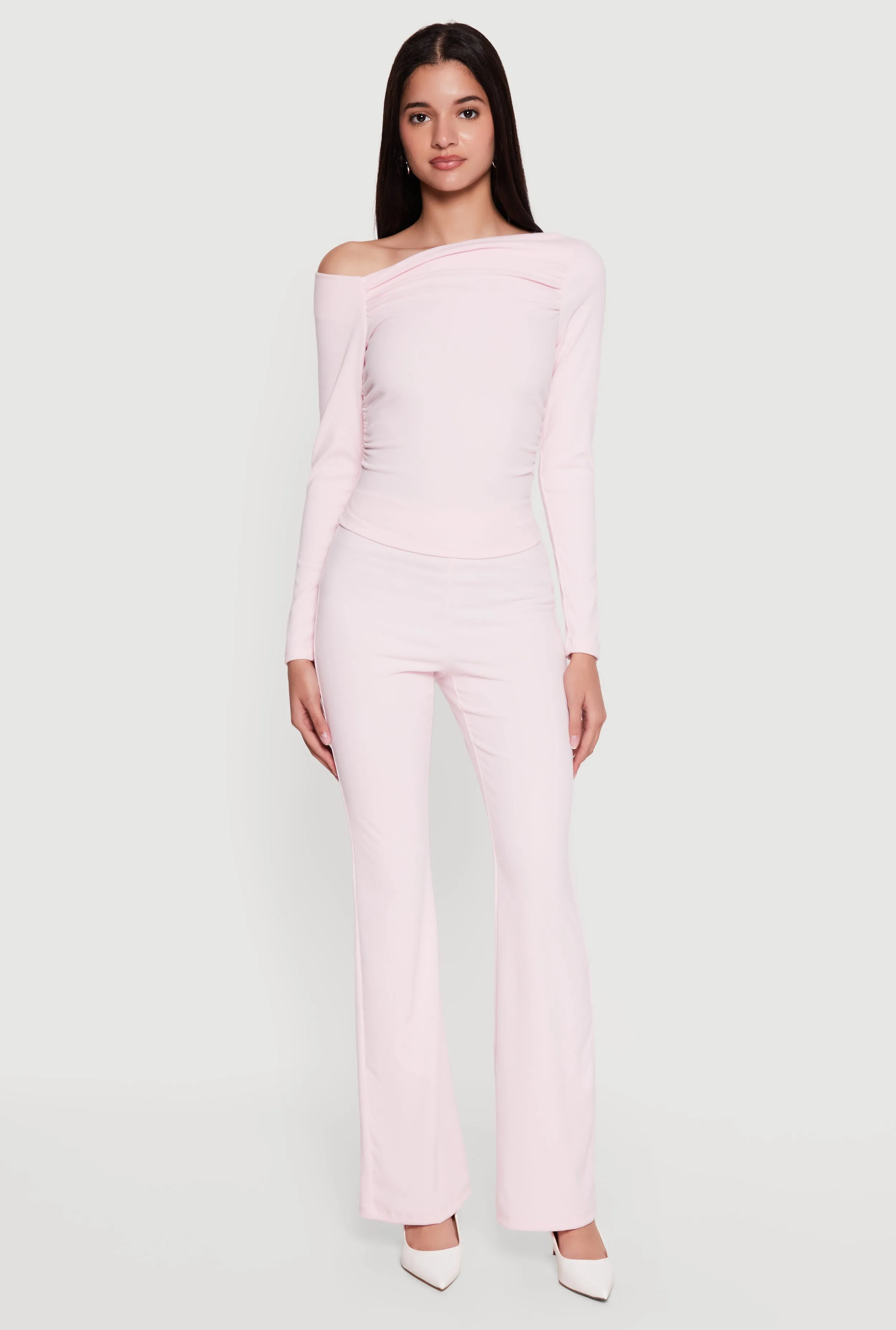 Brushed Rib Knit High Waisted Flare Pants sold by Rainbow