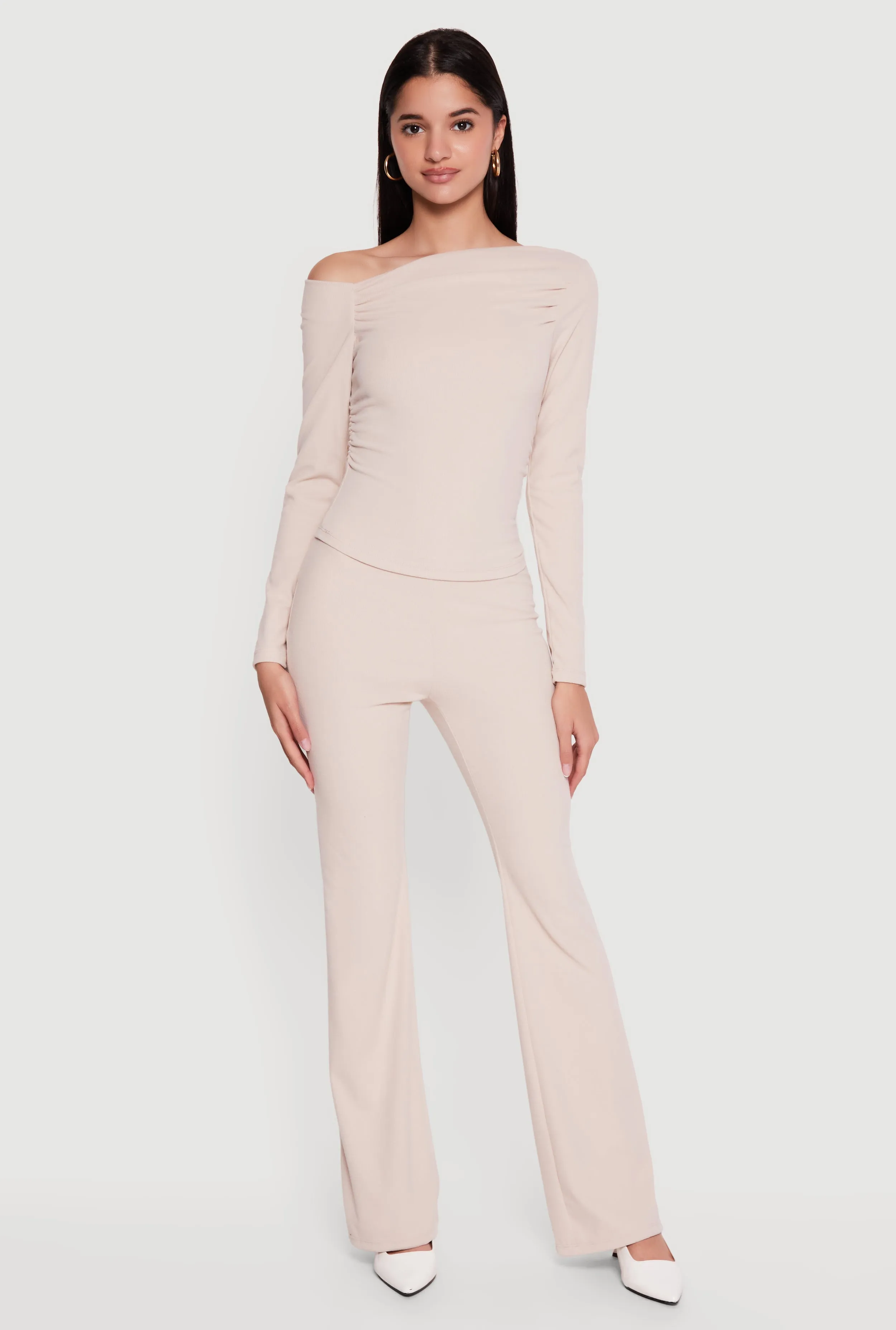 Brushed Rib Knit High Waisted Flare Pants sold by Rainbow product image thumbnail 4