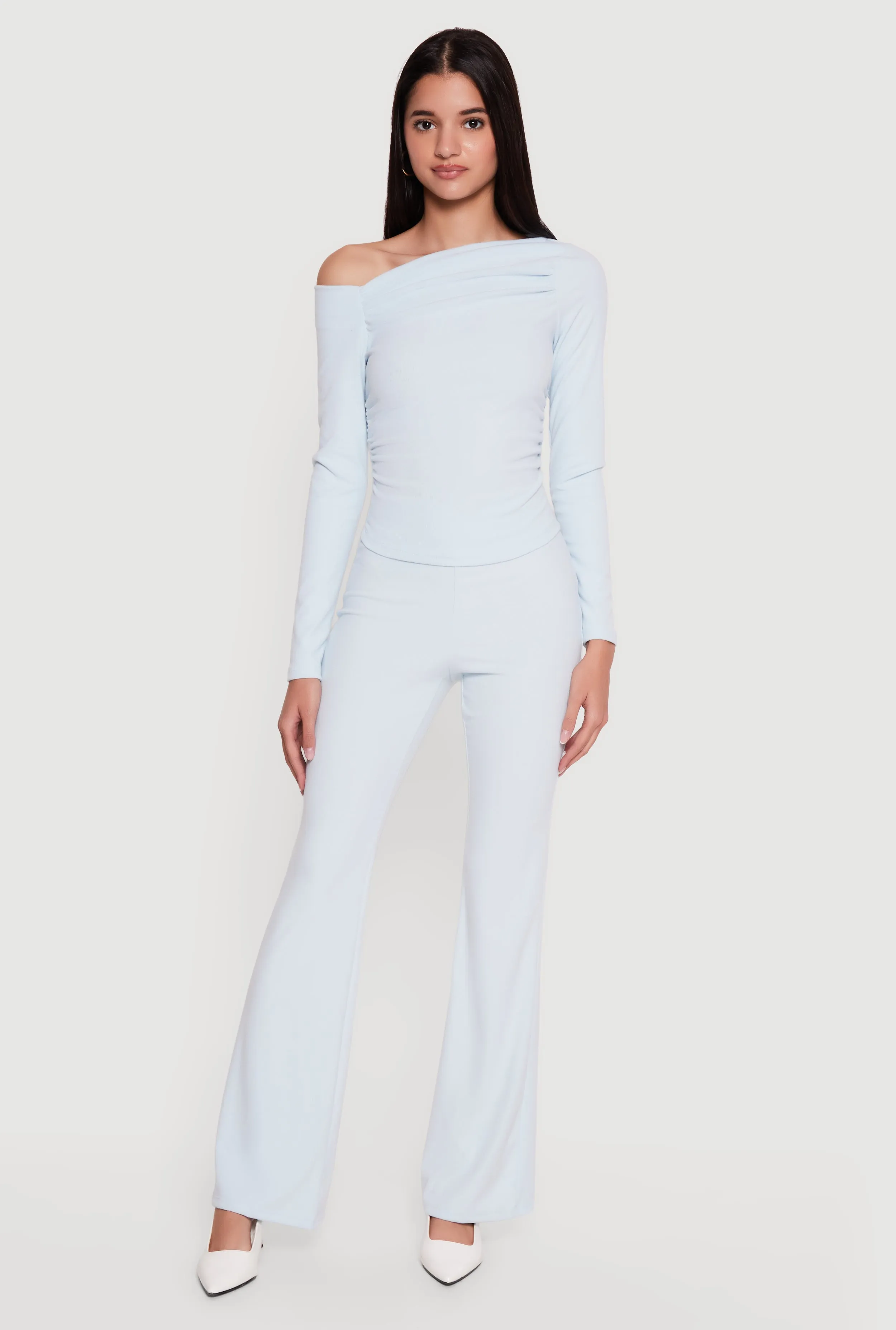 Brushed Rib Knit High Waisted Flare Pants sold by Rainbow product image thumbnail 5