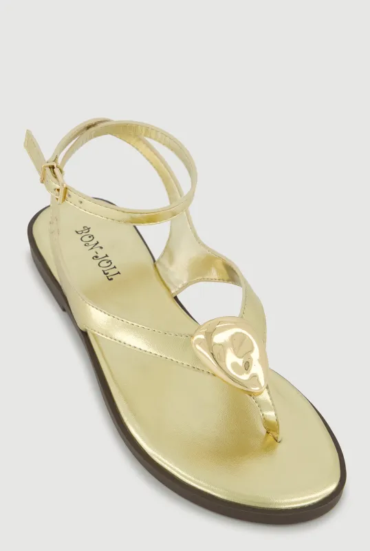 Metallic Pendant Ankle Strap Thong Sandals sold by Rainbow