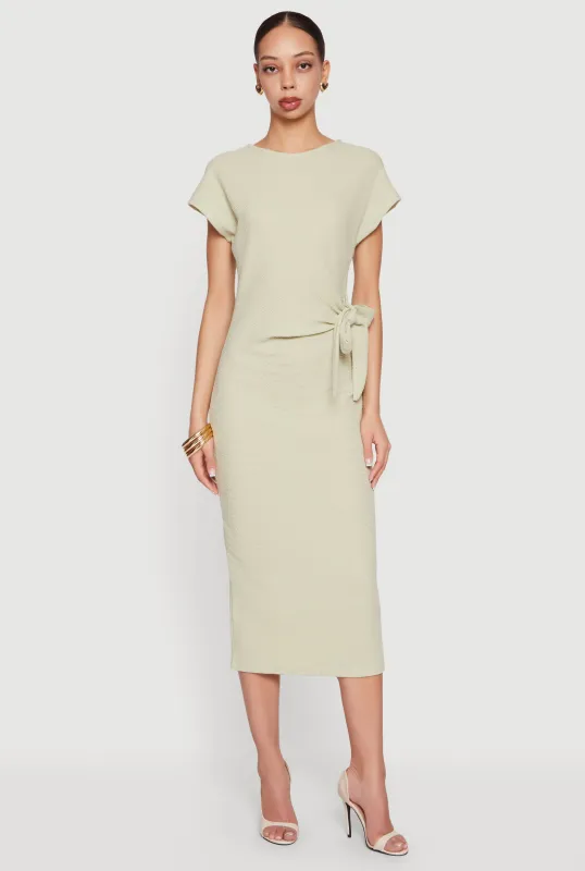 Textured Knit Asymmetrical Bow Side Midi Dress sold by Rainbow