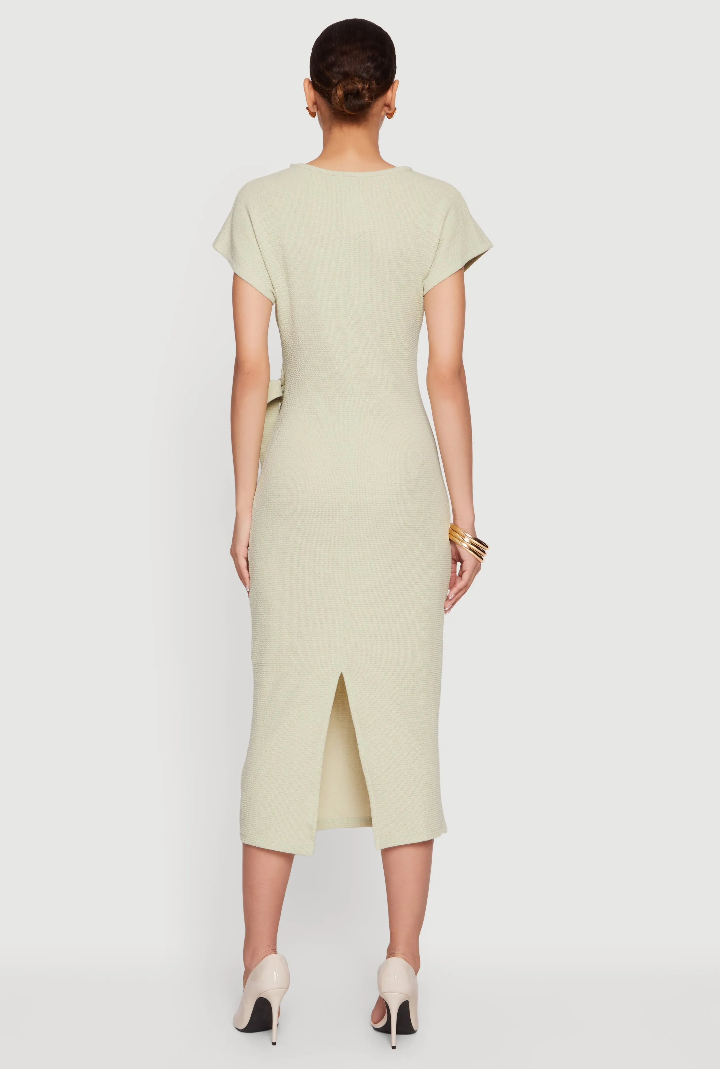 Textured Knit Asymmetrical Bow Side Midi Dress sold by Rainbow product image thumbnail 3