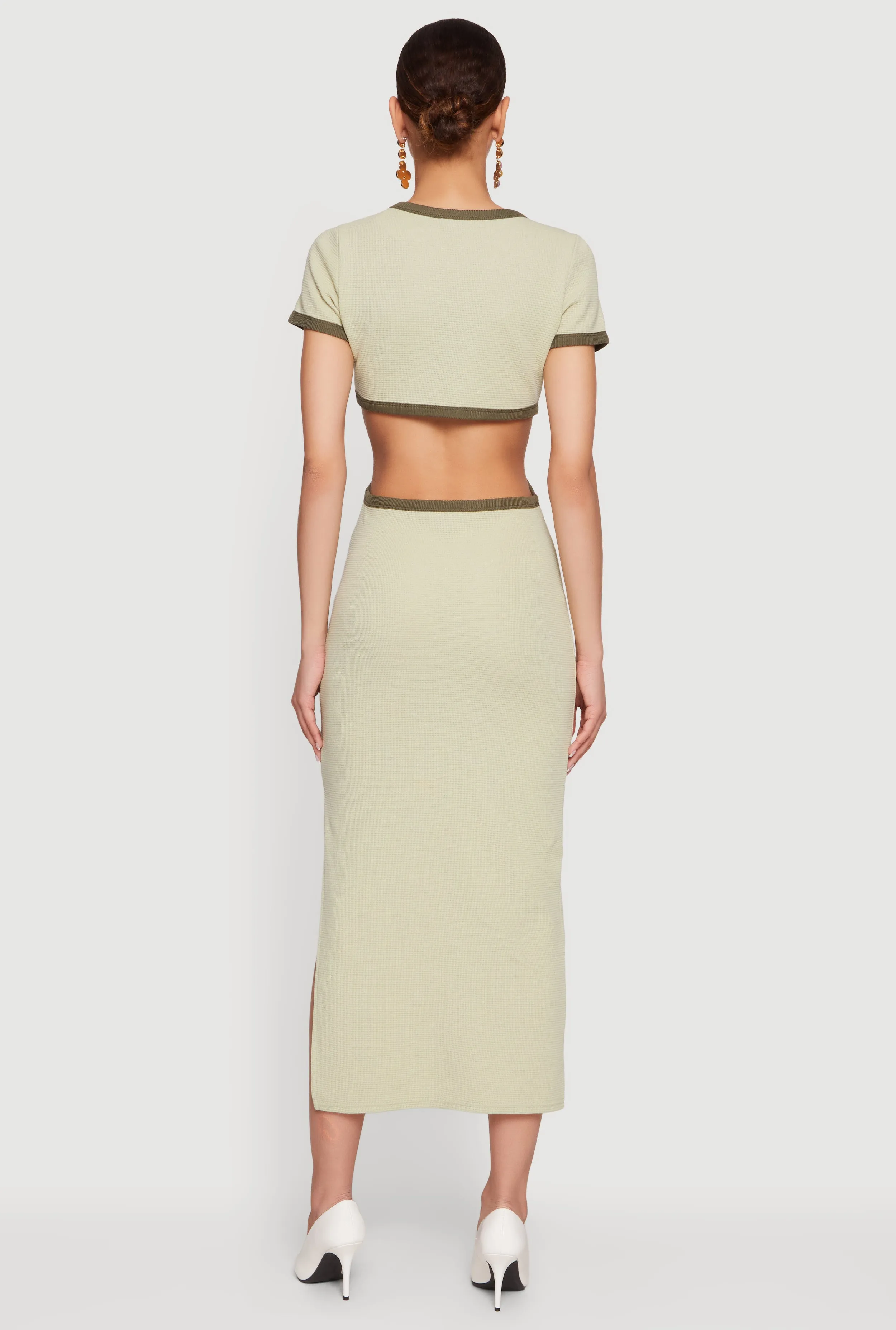 Contrast Trim Cutout Back Short Sleeve Midi Dress sold by Rainbow product image thumbnail 3