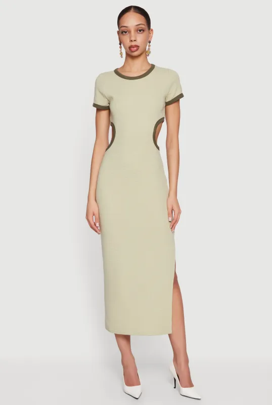 Contrast Trim Cutout Back Short Sleeve Midi Dress sold by Rainbow