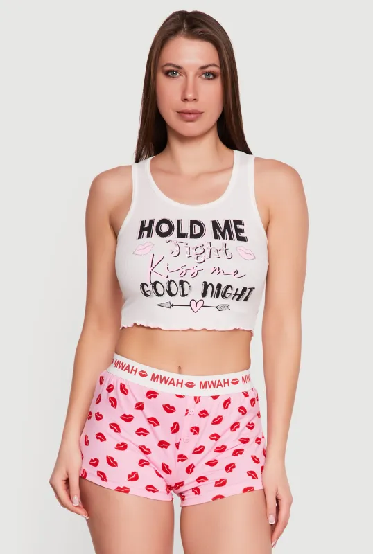 Hold Me Tight Kiss Graphic Pajama Tank Top and Shorts sold by Rainbow