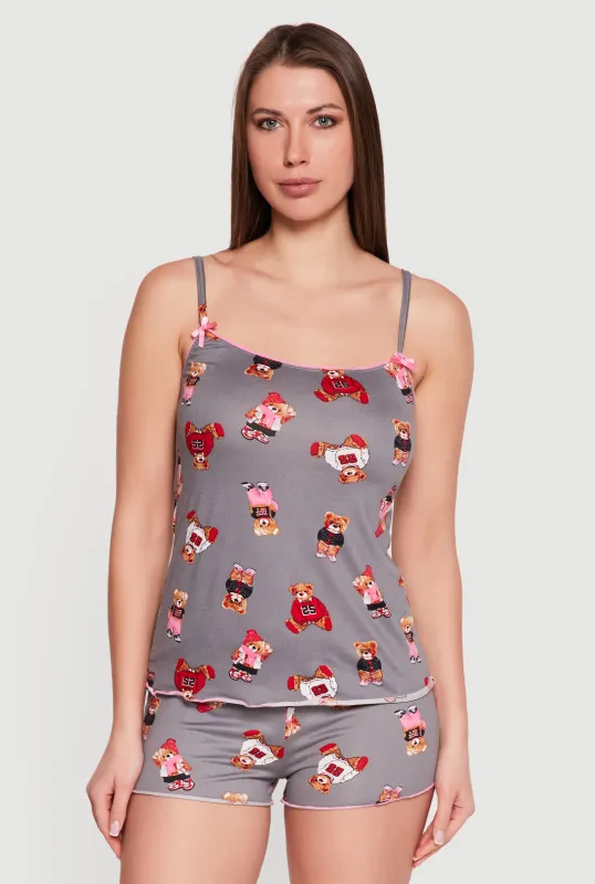 Teddy Bear Print Soft Knit Pajama Cami and Shorts Set sold by Rainbow