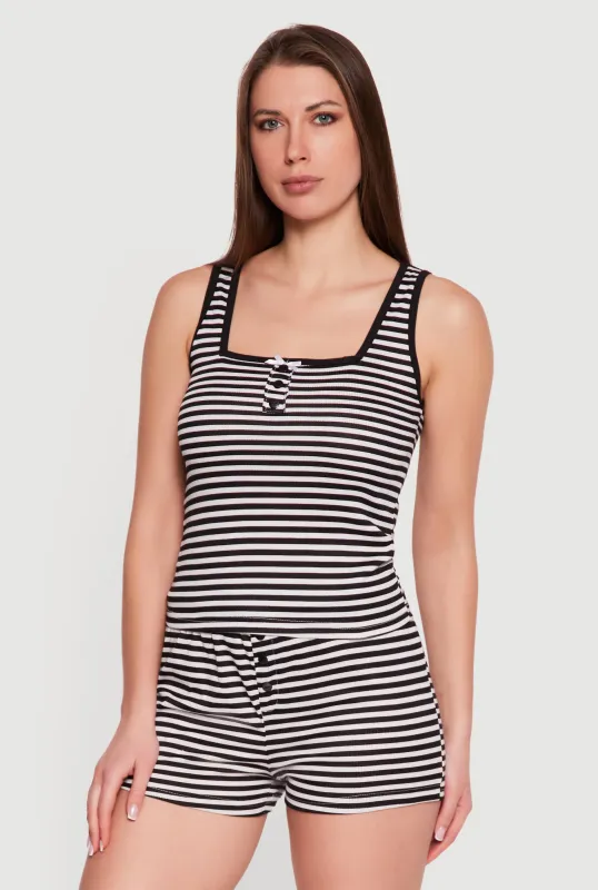 Striped Square Neck Pajama Top and Shorts Set sold by Rainbow