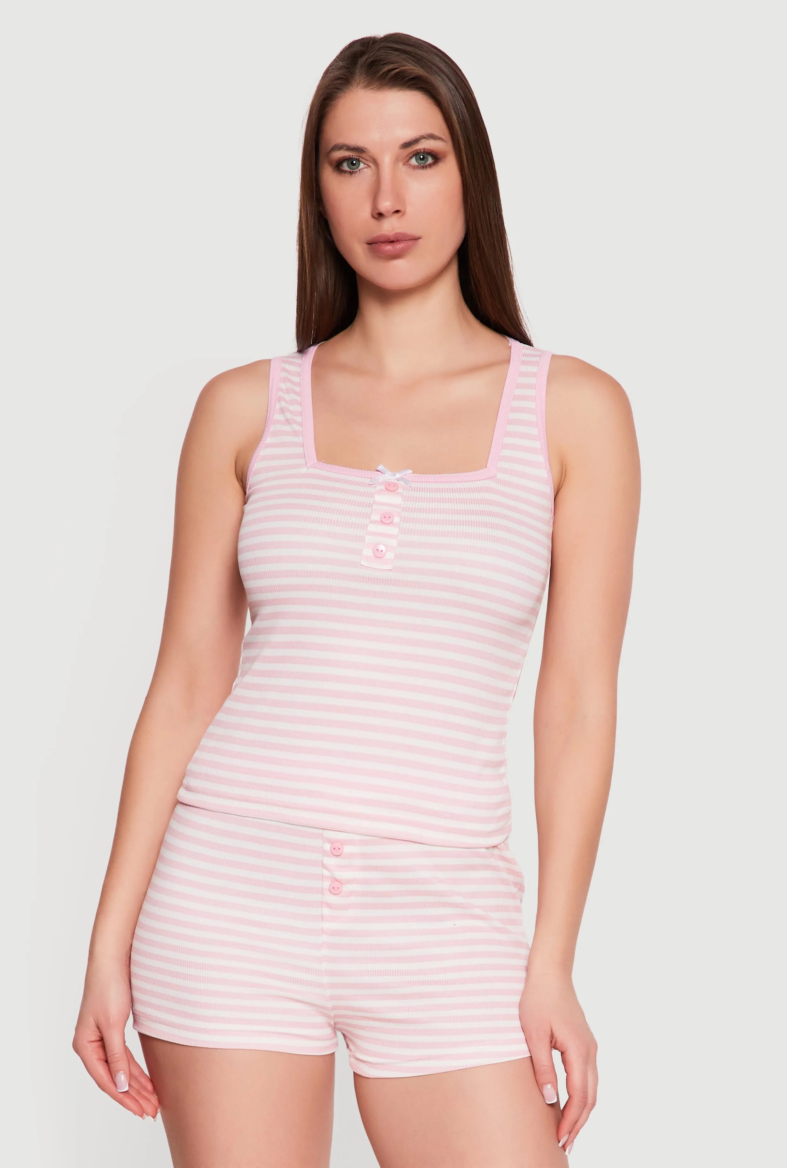 Striped Square Neck Pajama Top and Shorts Set sold by Rainbow product image thumbnail 3