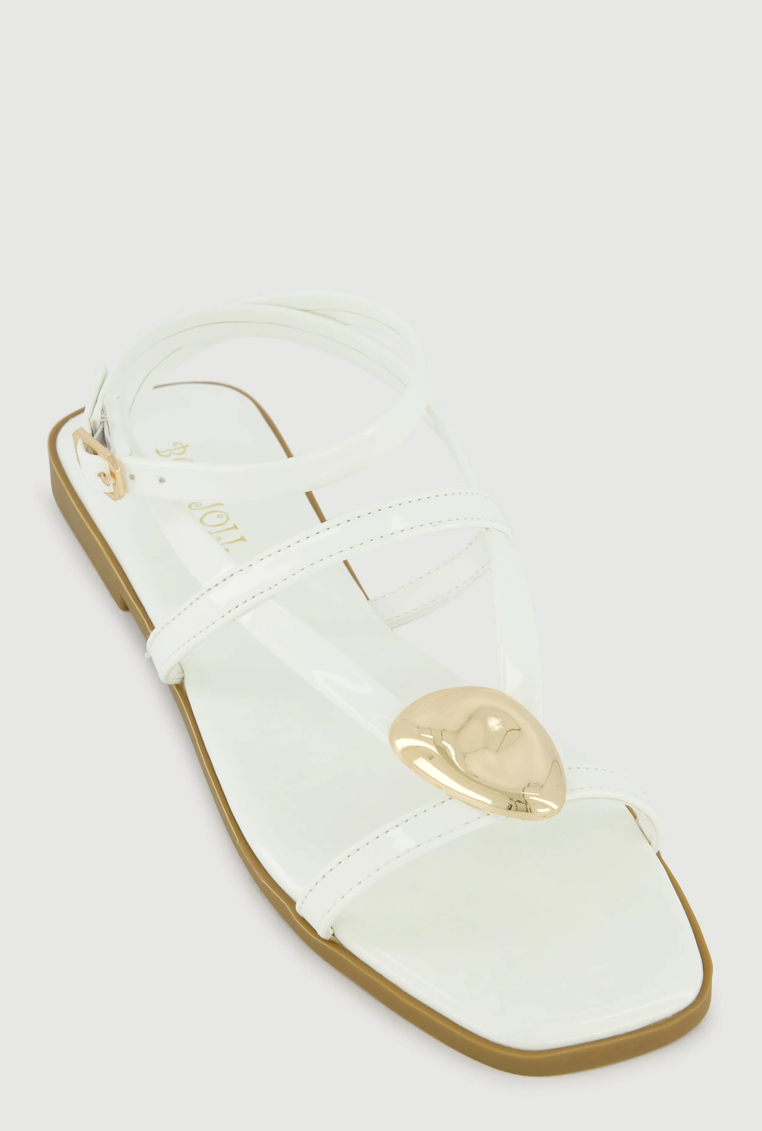 Faux Leather Metallic Detail Open Toe Sandals sold by Rainbow
