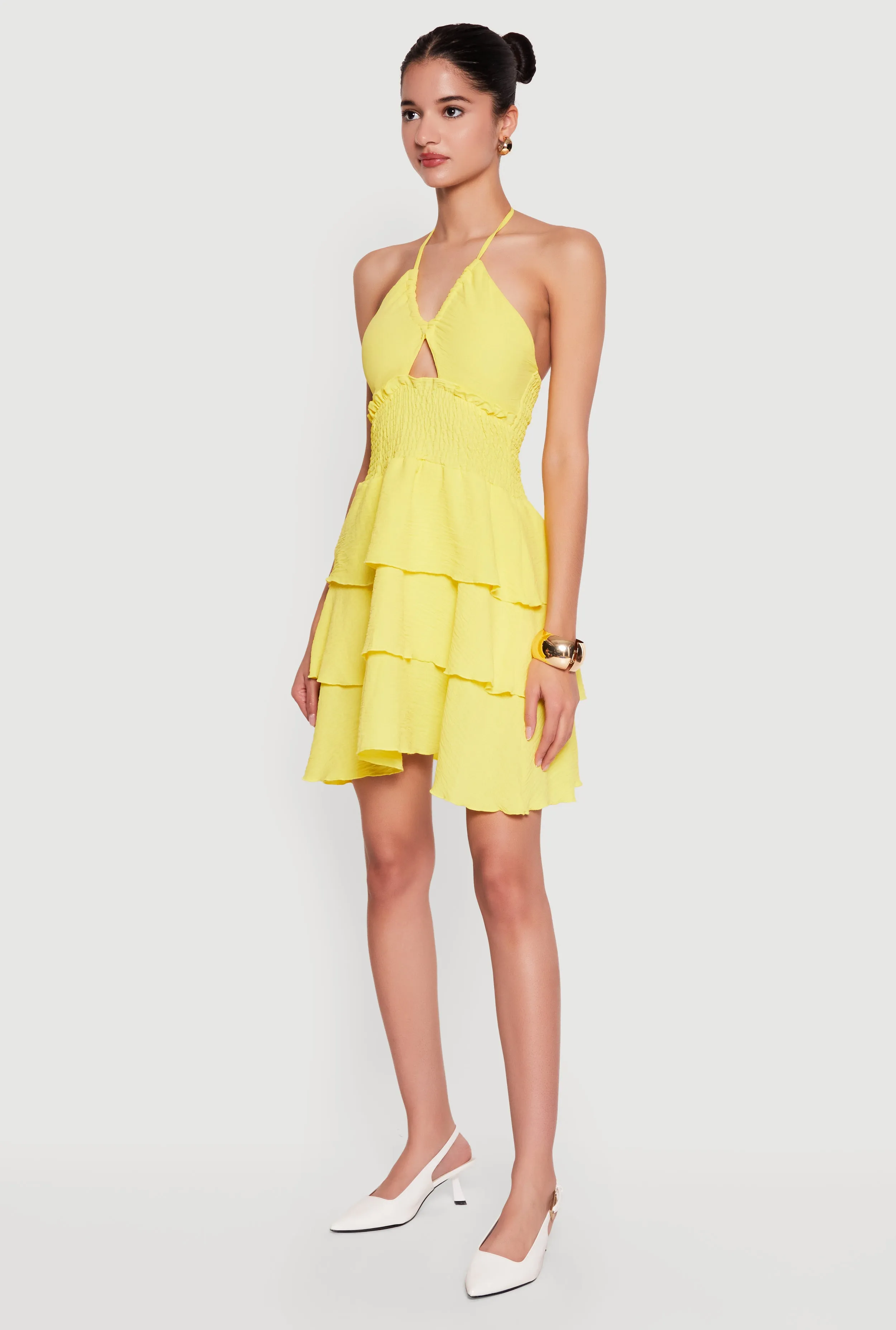 Smocked Tiered Ruffle Halter Neck Mini Dress sold by Rainbow product image thumbnail 2