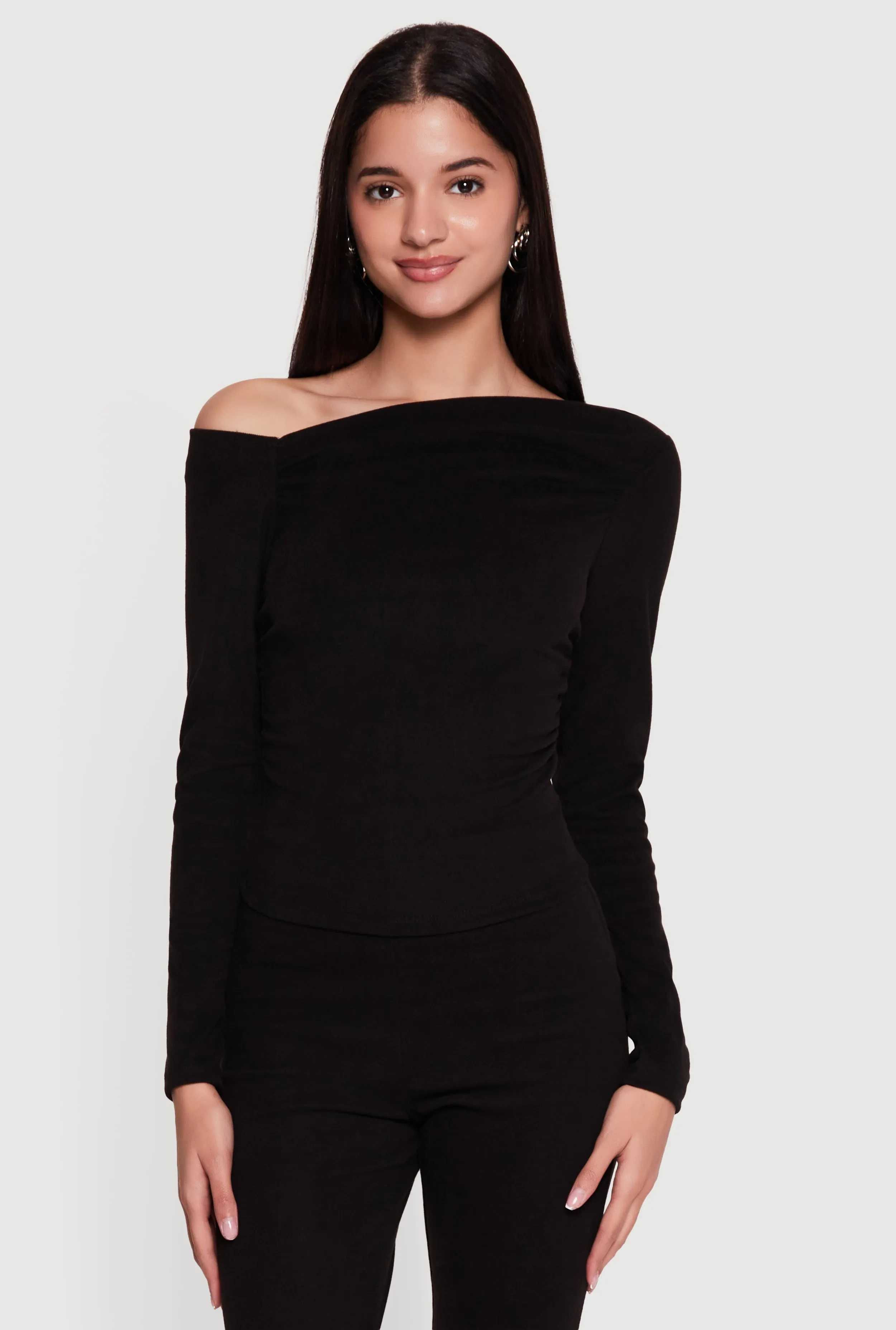 Brushed Rib Knit Long Sleeve One Shoulder Top sold by Rainbow