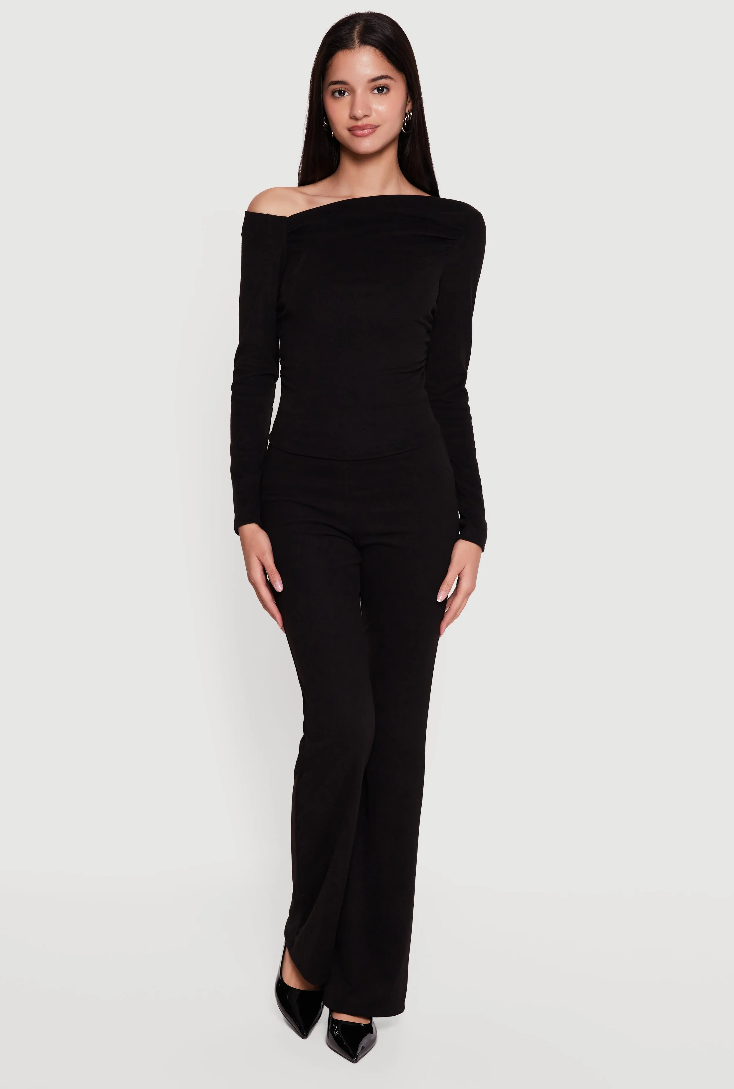 Brushed Rib Knit Long Sleeve One Shoulder Top sold by Rainbow product image thumbnail 2