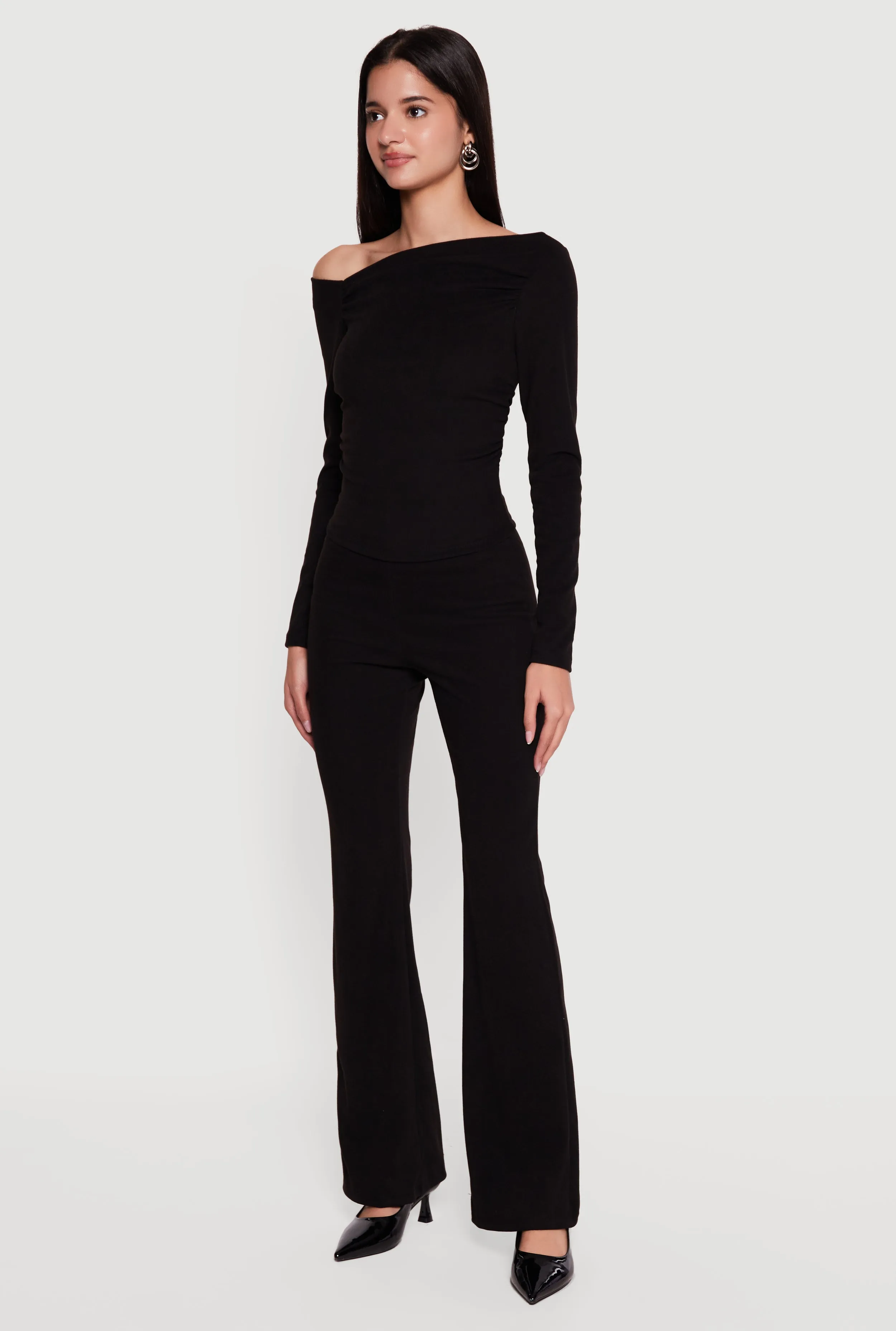 Brushed Rib Knit Long Sleeve One Shoulder Top sold by Rainbow product image thumbnail 3