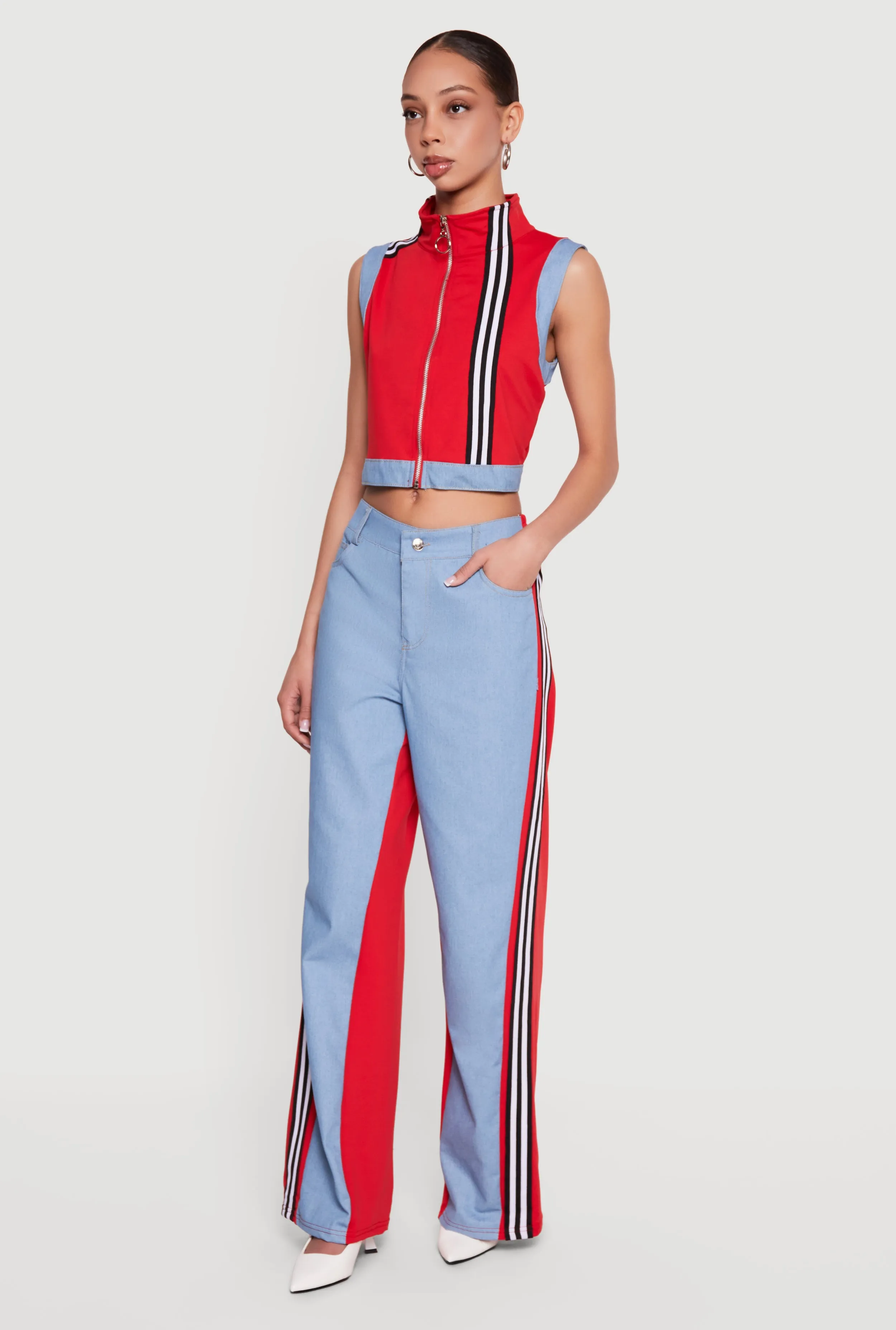 Zip Front Denim Trim Mock Neck Vest sold by Rainbow product image thumbnail 3