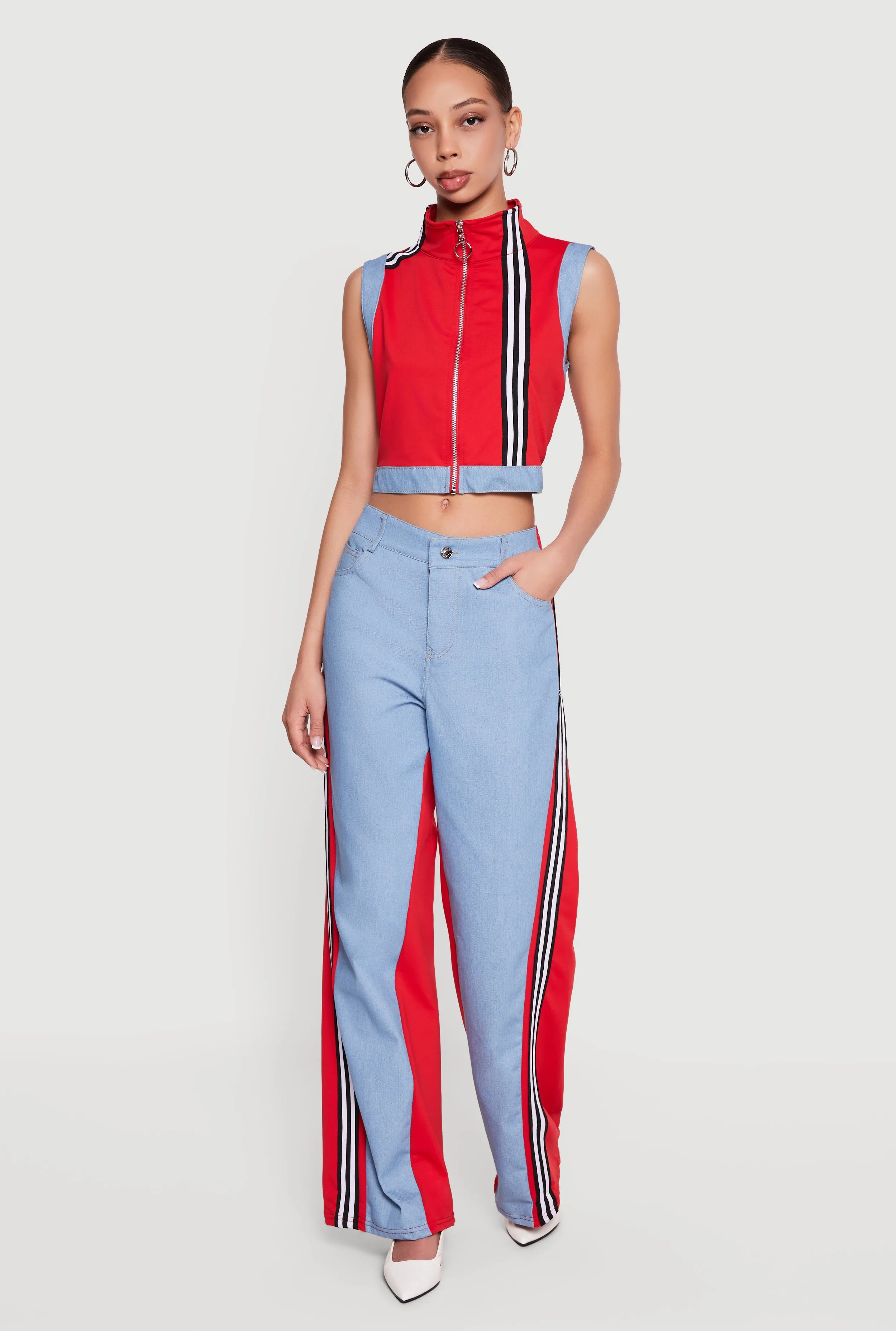 Zip Front Denim Trim Mock Neck Vest sold by Rainbow product image thumbnail 2