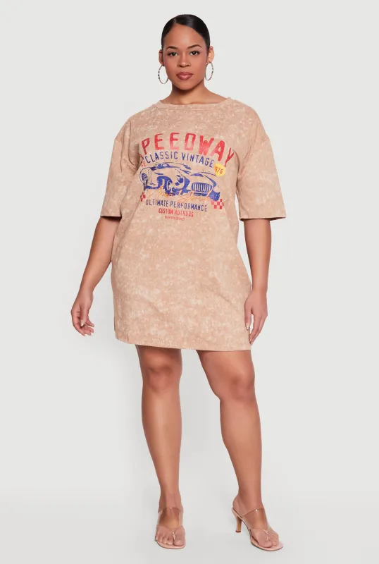 Plus Size Acid Wash Graphic T-Shirt Dress sold by Rainbow