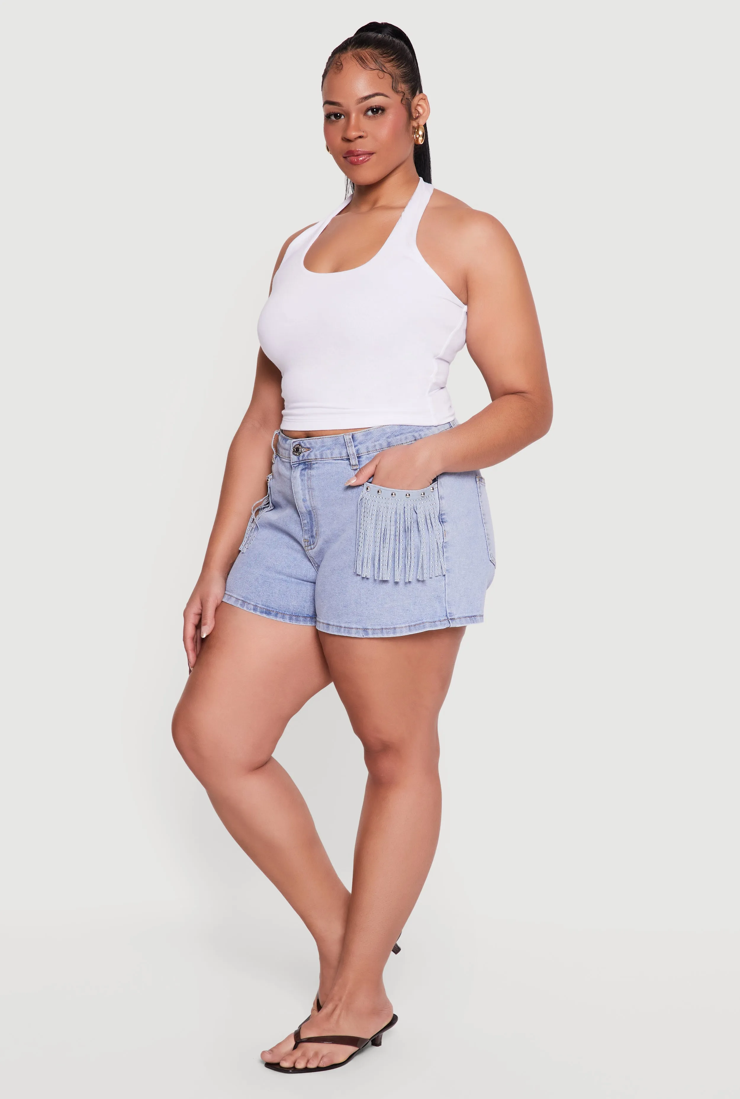 Plus Size Almost Famous Fringe Detail Denim Shorts sold by Rainbow product image thumbnail 2