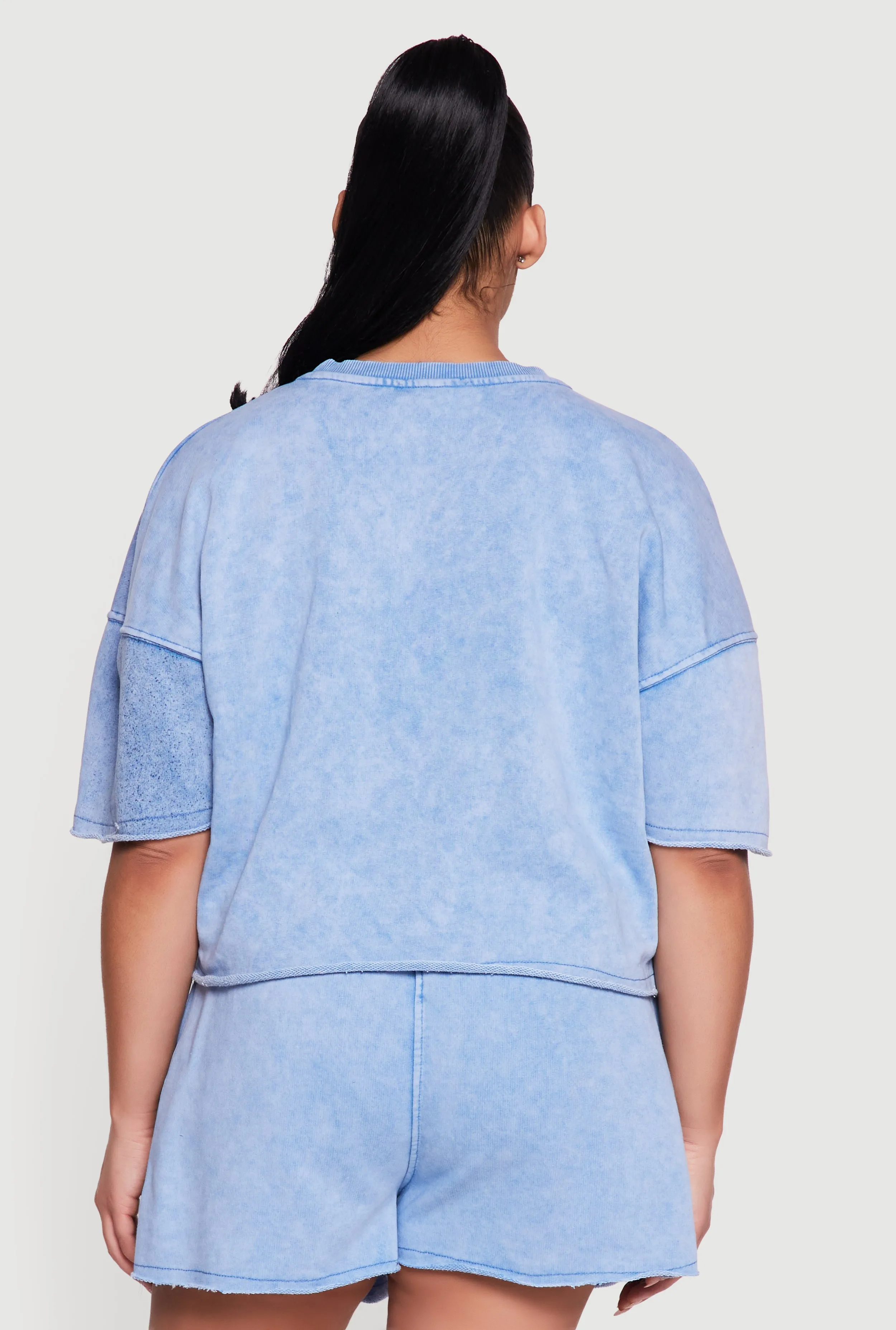 Plus Size Acid Wash Raw Hem Short Sleeve Top sold by Rainbow product image thumbnail 5