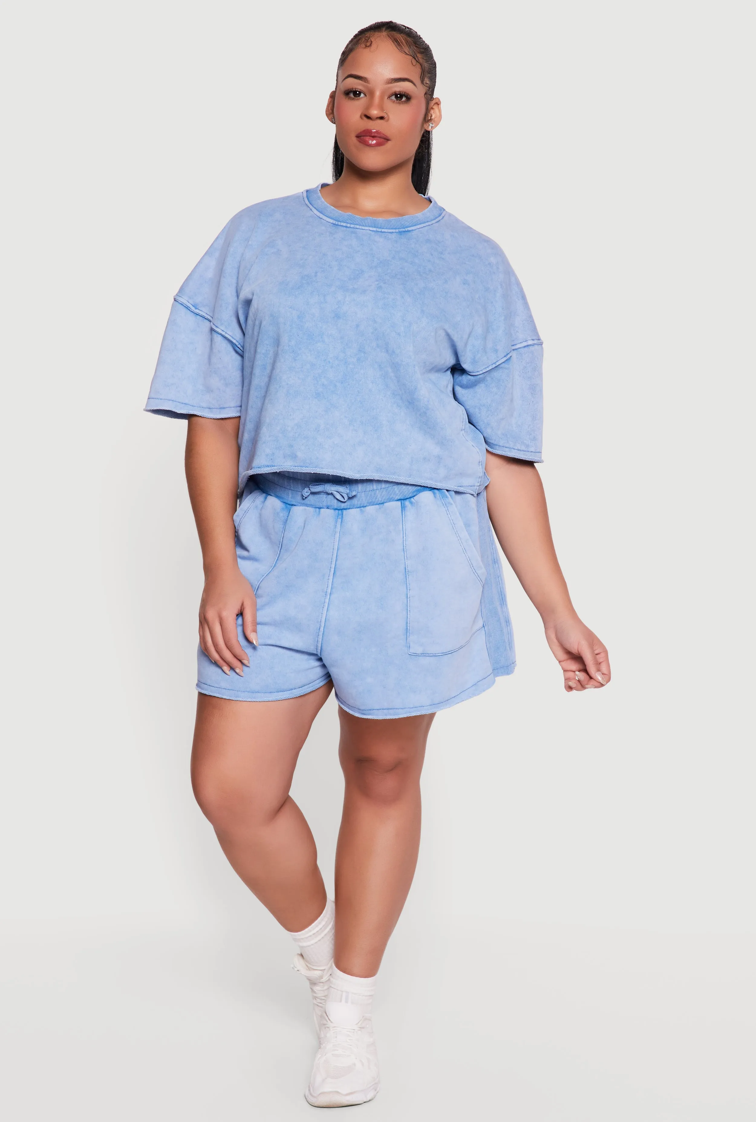 Plus Size Acid Wash Raw Hem Short Sleeve Top sold by Rainbow product image thumbnail 2