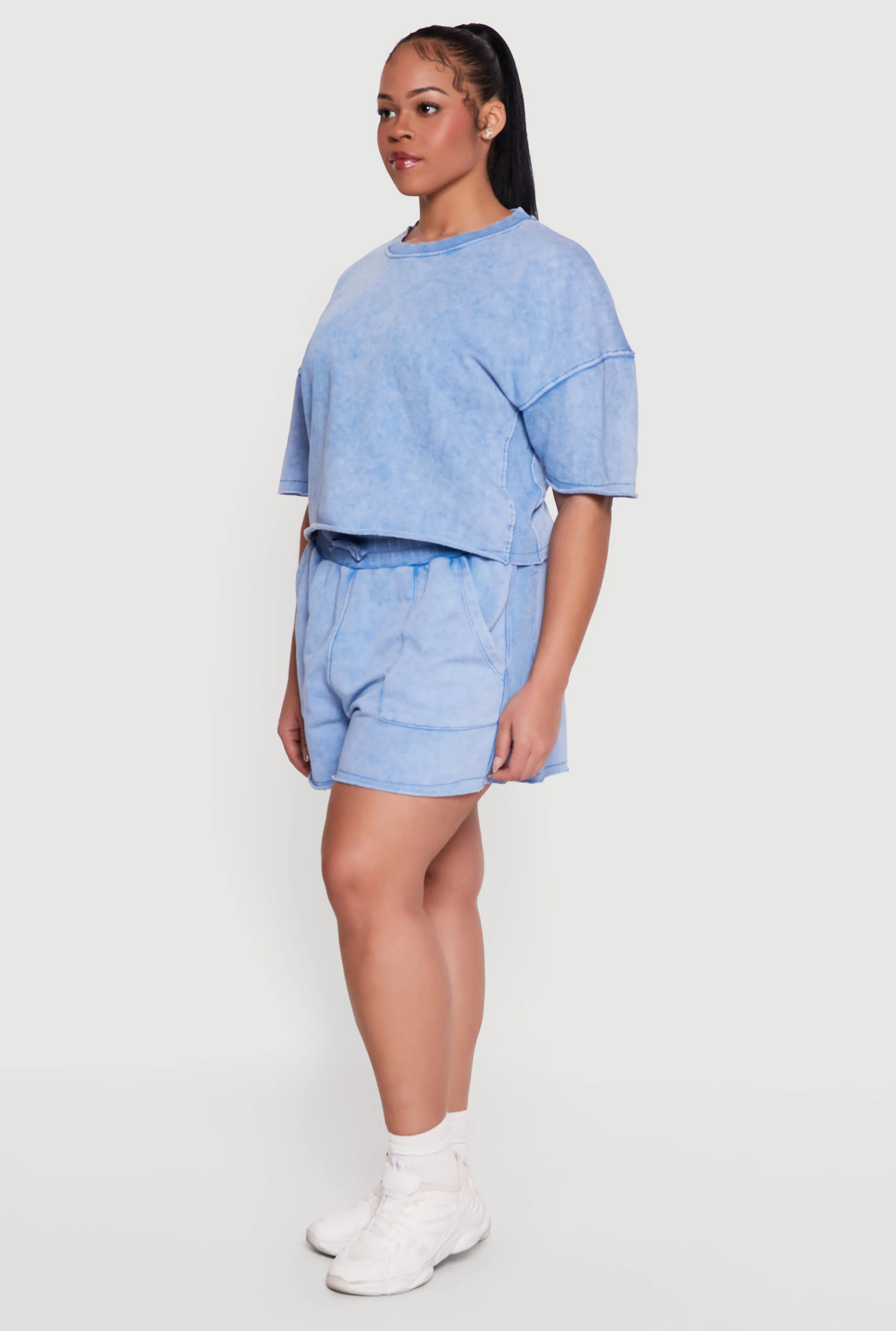 Plus Size Acid Wash Raw Hem Short Sleeve Top sold by Rainbow product image thumbnail 3