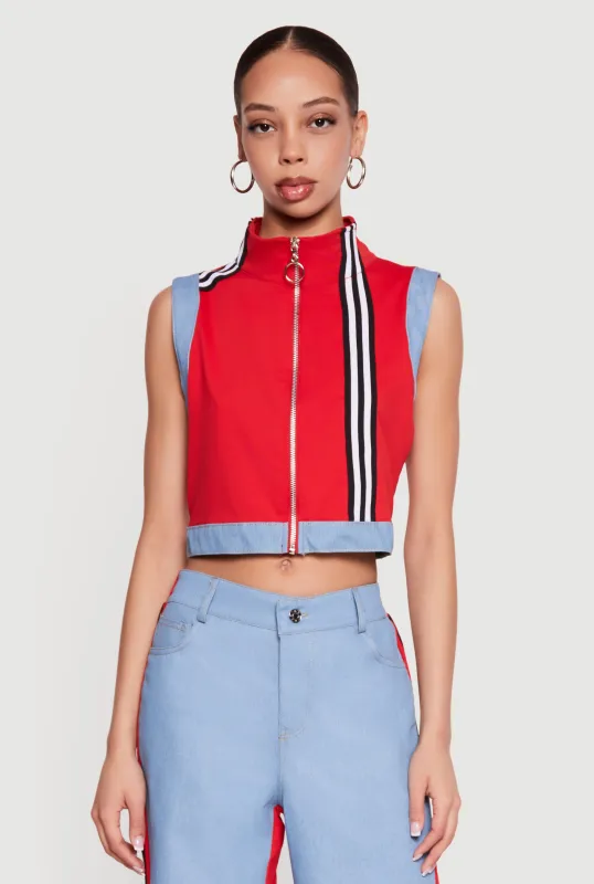 Zip Front Denim Trim Mock Neck Vest sold by Rainbow