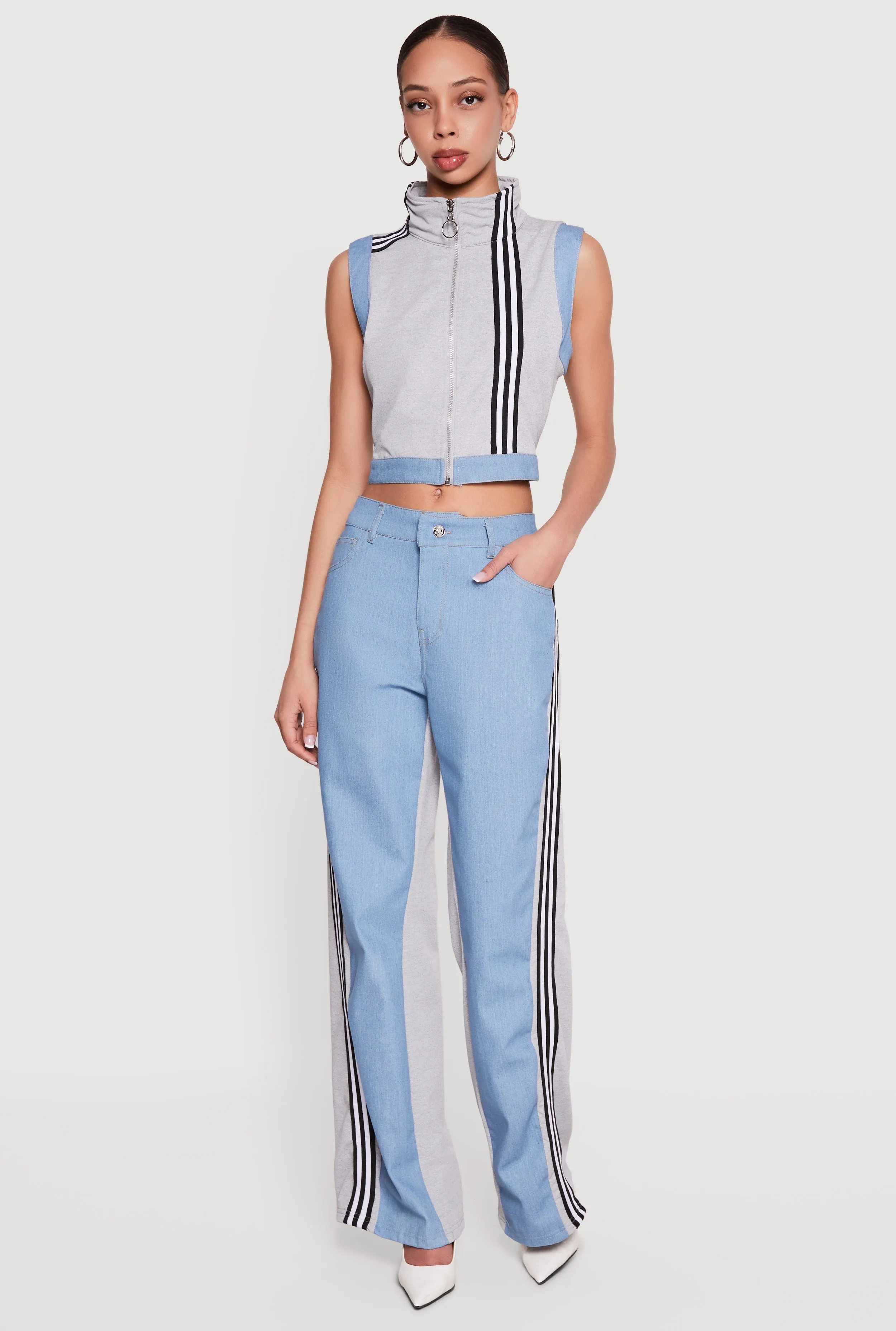 Zip Front Denim Trim Mock Neck Vest sold by Rainbow product image thumbnail 2