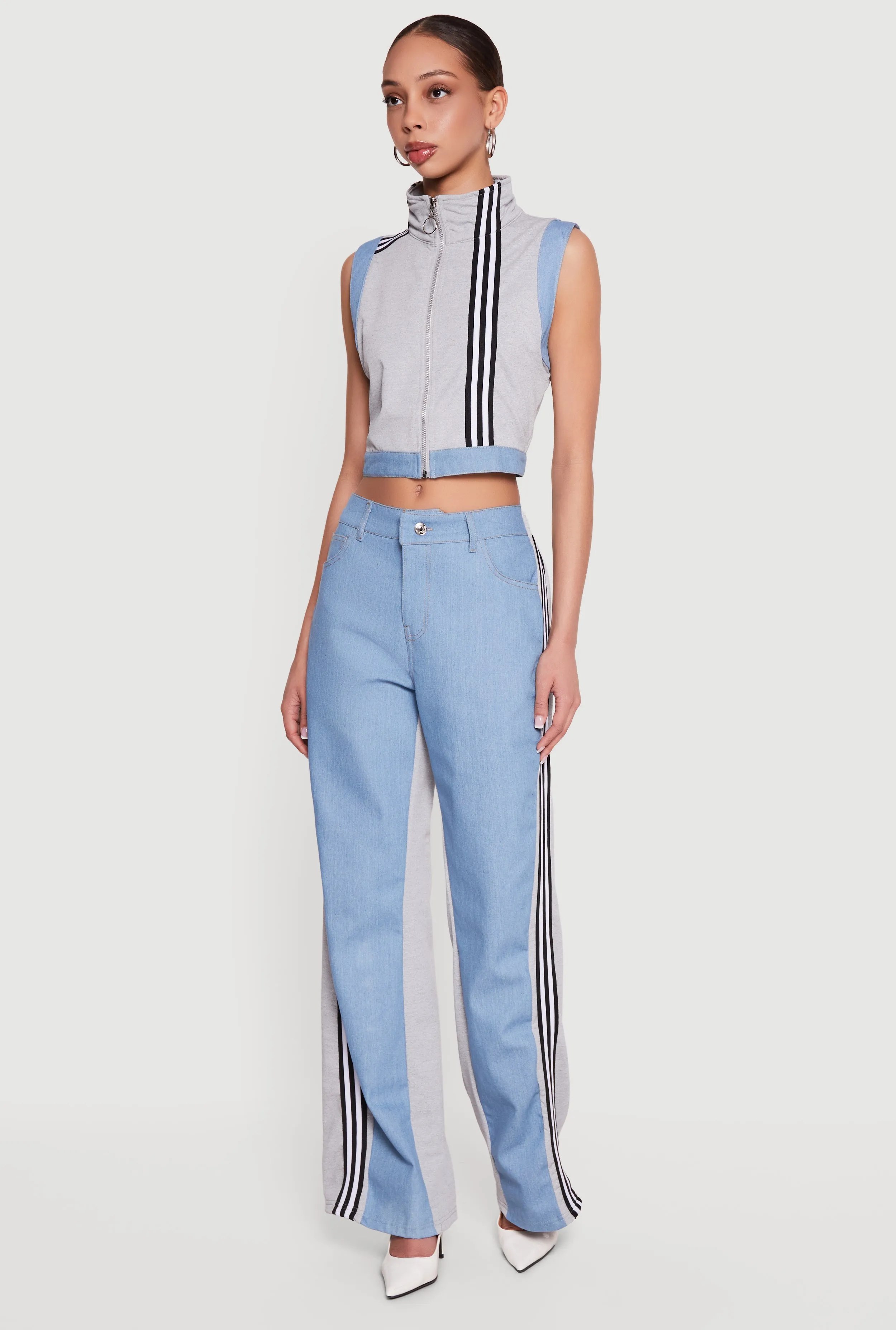 Zip Front Denim Trim Mock Neck Vest sold by Rainbow product image thumbnail 3