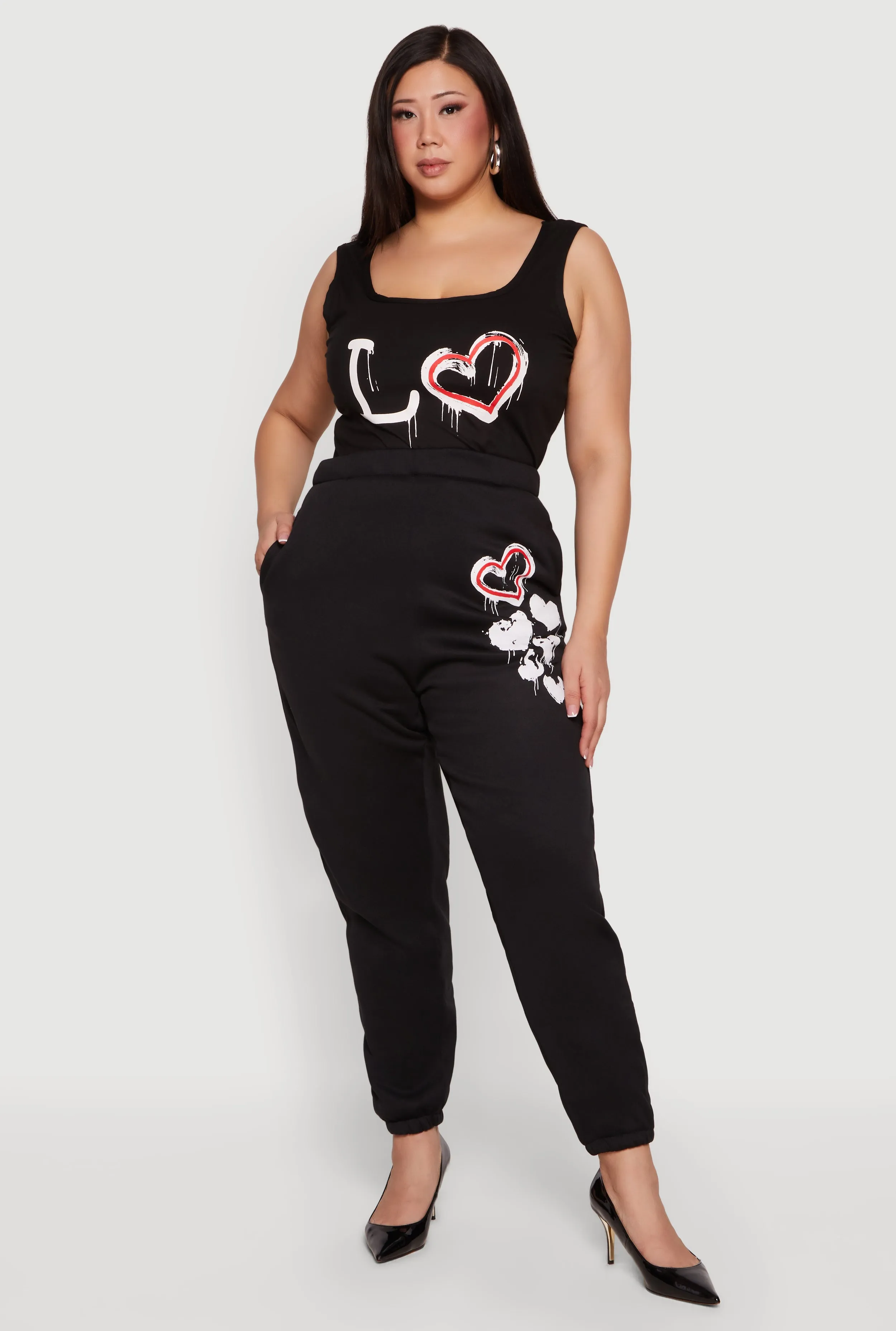 Plus Size Heart Graphic Print Fleece Pants sold by Rainbow