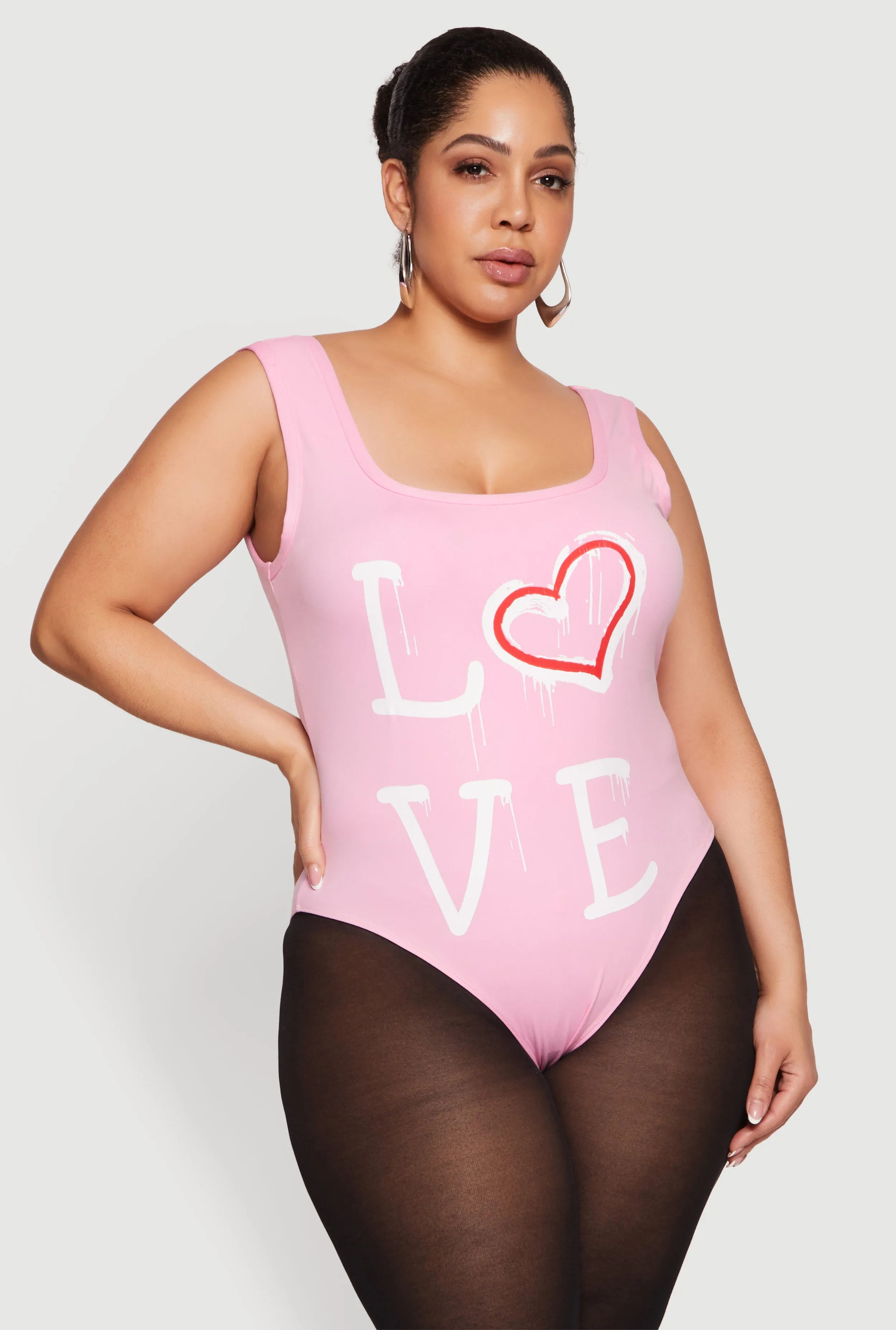 Plus Size Love Graphic Sleeveless Bodysuit sold by Rainbow