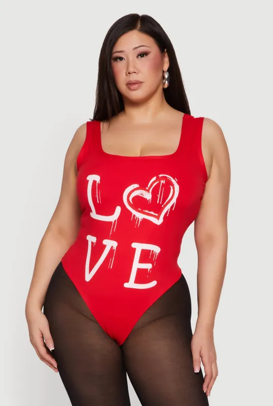 Plus Size Love Graphic Sleeveless Bodysuit made by Rainbow