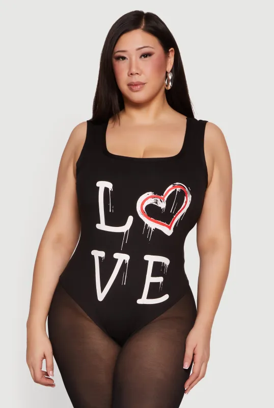 Plus Size Love Graphic Sleeveless Bodysuit made by Rainbow
