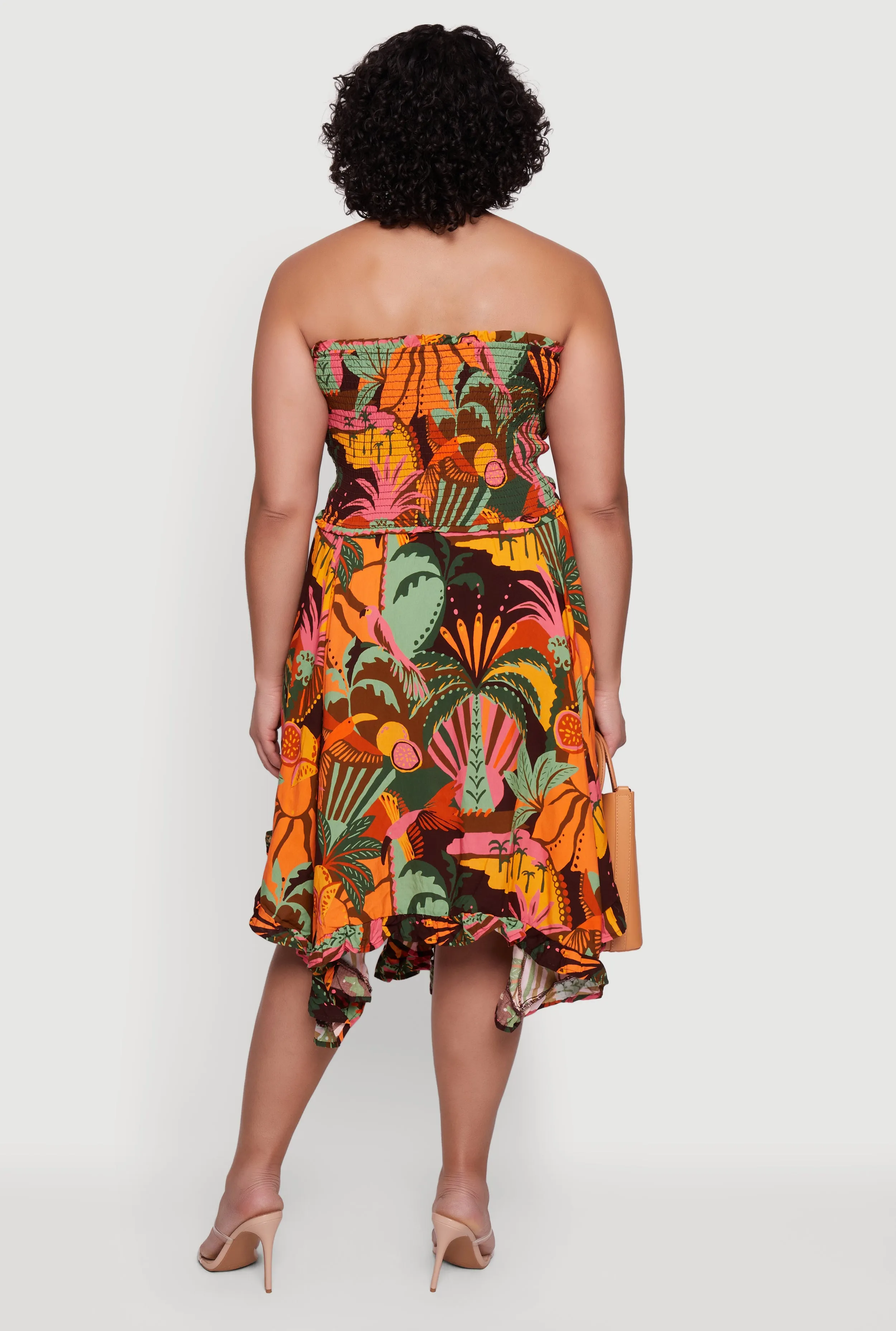 Plus Size Tropical Print Handkerchief Hem Strapless Dress sold by Rainbow product image thumbnail 3
