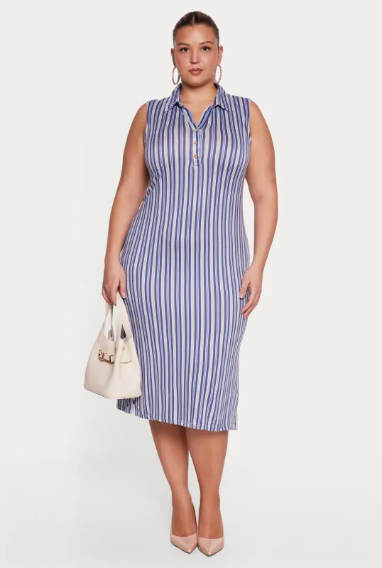 Plus Size Striped Sleeveless Polo Dress sold by Rainbow